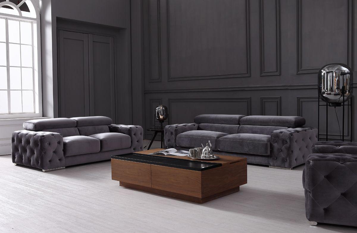 Contemporary, Modern Sofa Set VG2T-0766-GRY VG2T-0766-GRY in Gray Velour