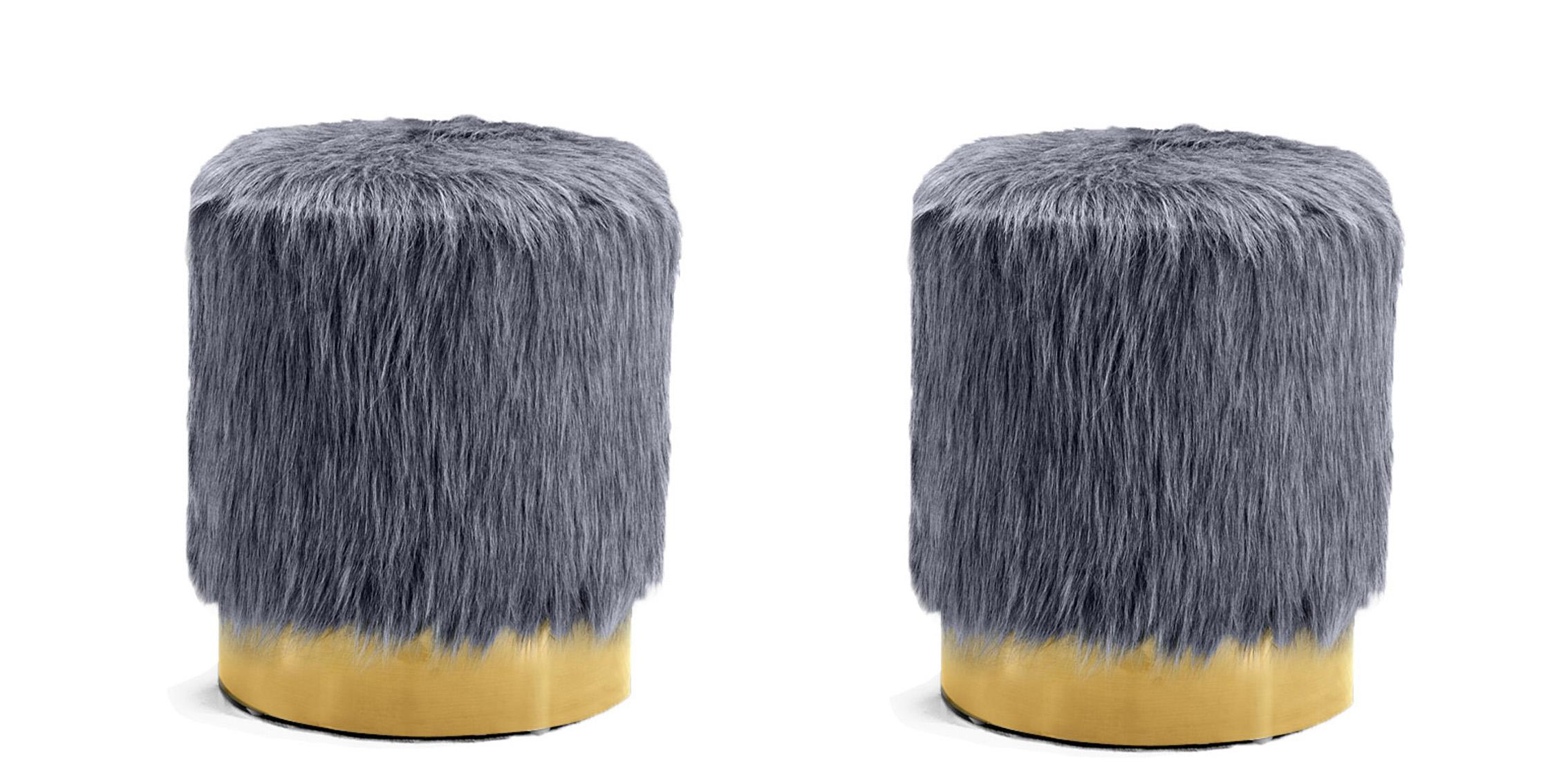 

    
Glam Grey Faux Fur Ottoman Set 2Pcs JOY 129Grey Meridian Contemporary Modern
