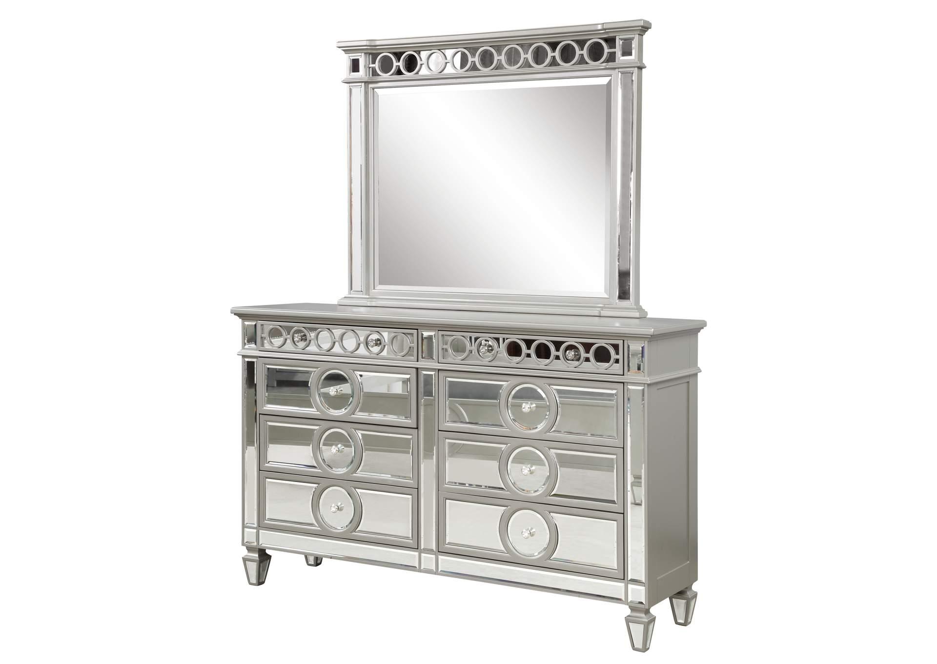 

    
Glam Grey Silver & Mirror Accents 8 Drawers Dresser Symphony Galaxy Home Modern
