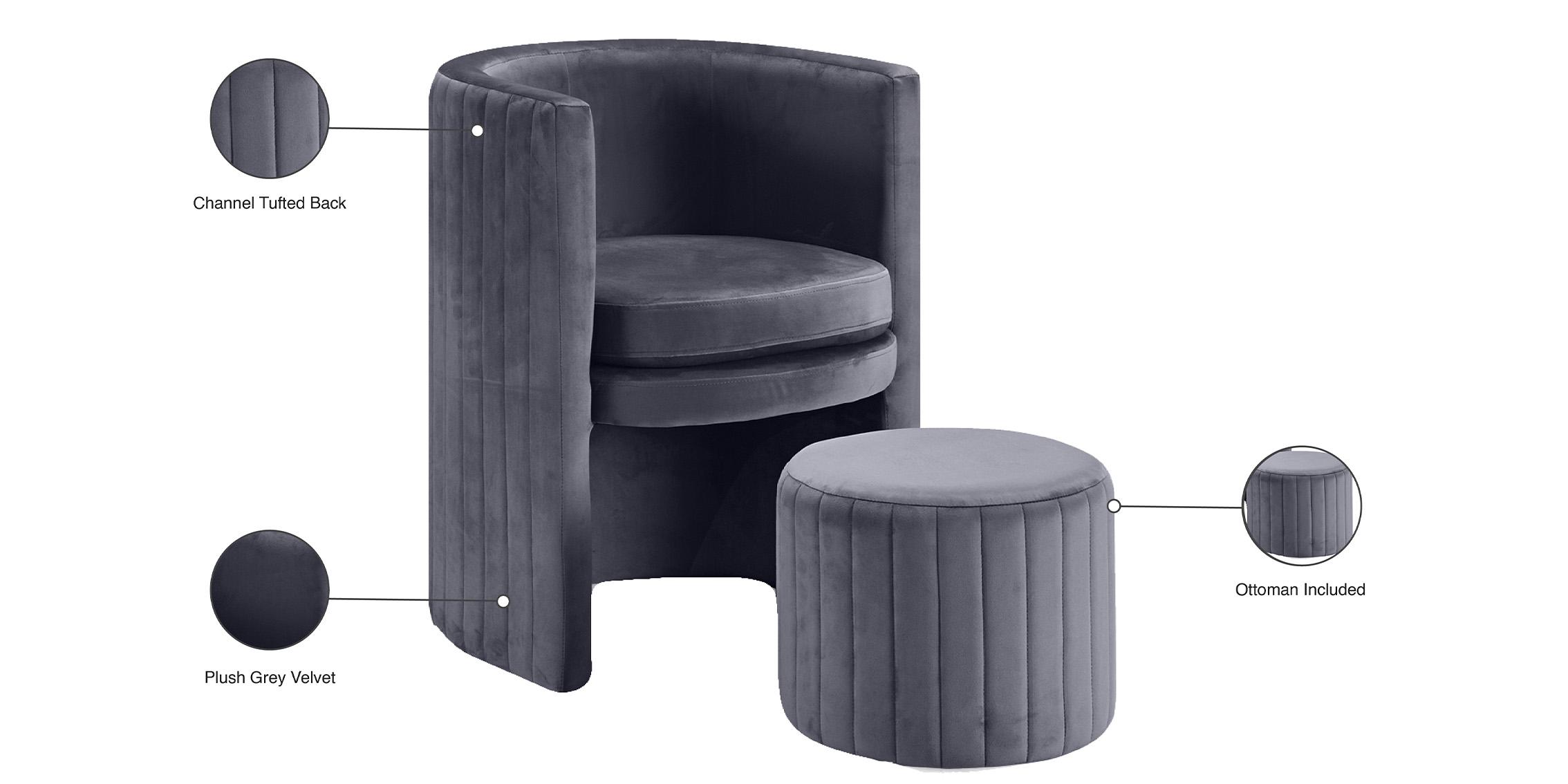 

    
555Grey-Set-4 Glam Grey Velvet Accent Chair & Ottoman Set 4Pcs SELENA 555Grey Meridian Modern

