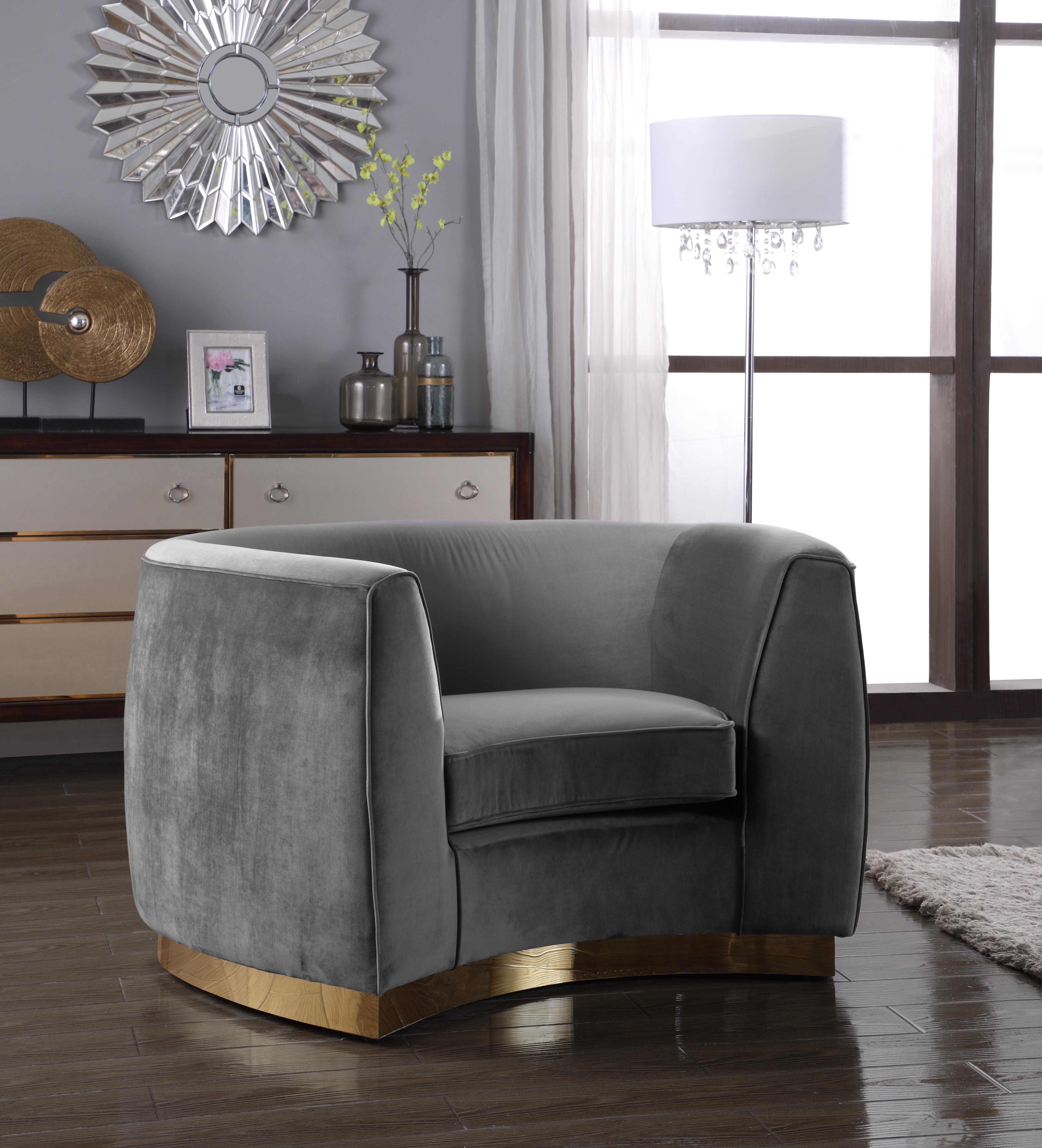 

    
Glam Grey Velvet Arm Chair Julian 620Grey-C Meridian Modern Contemporary
