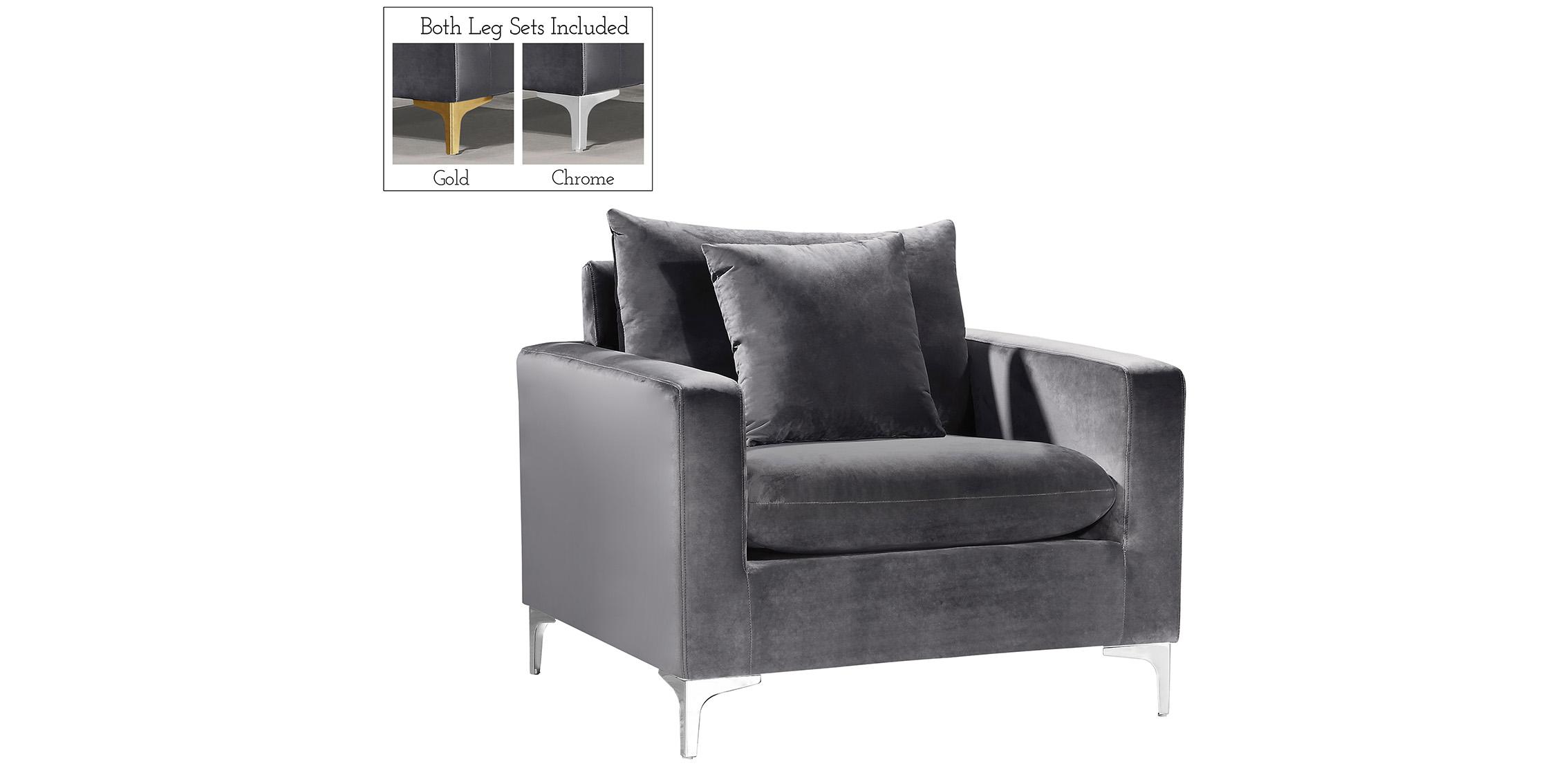 

        
Meridian Furniture Naomi 633Grey-C Arm Chair Chrome/Gray/Gold Velvet 647899951114

