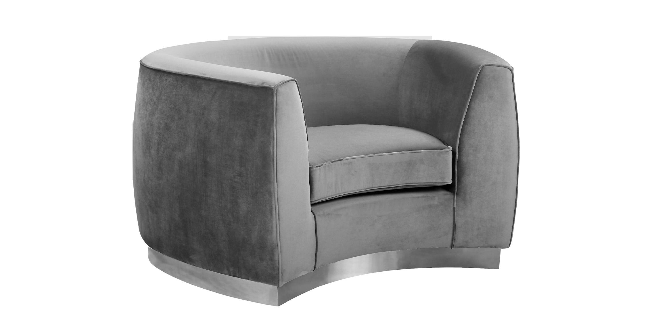 

    
Glam Grey Velvet Arm Chair Julian 621Grey-C Meridian Contemporary Modern
