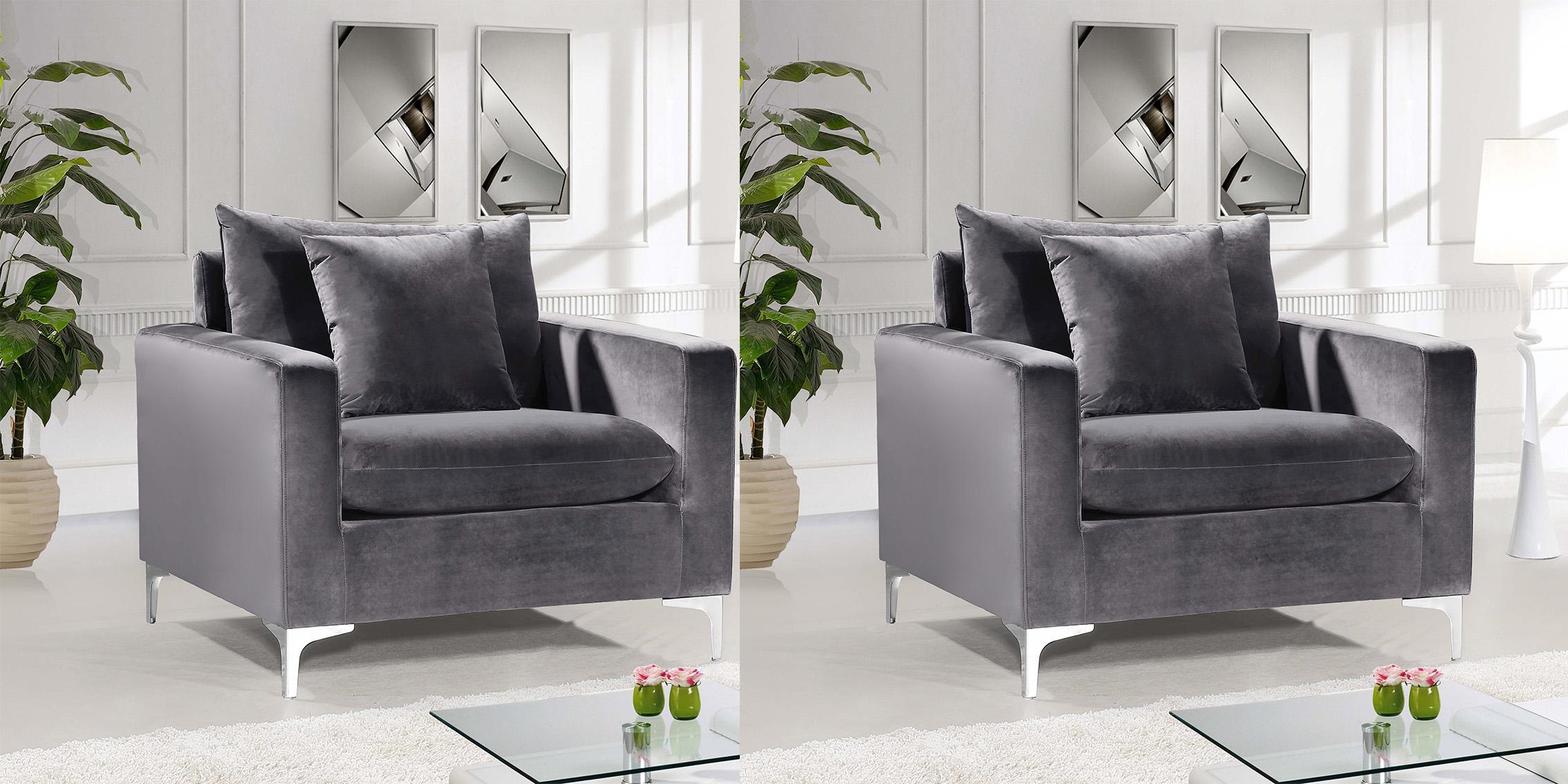 

    
Glam Grey Velvet Arm Chair Set 2Pcs 633Grey-C Naomi Meridian Modern Contemporary
