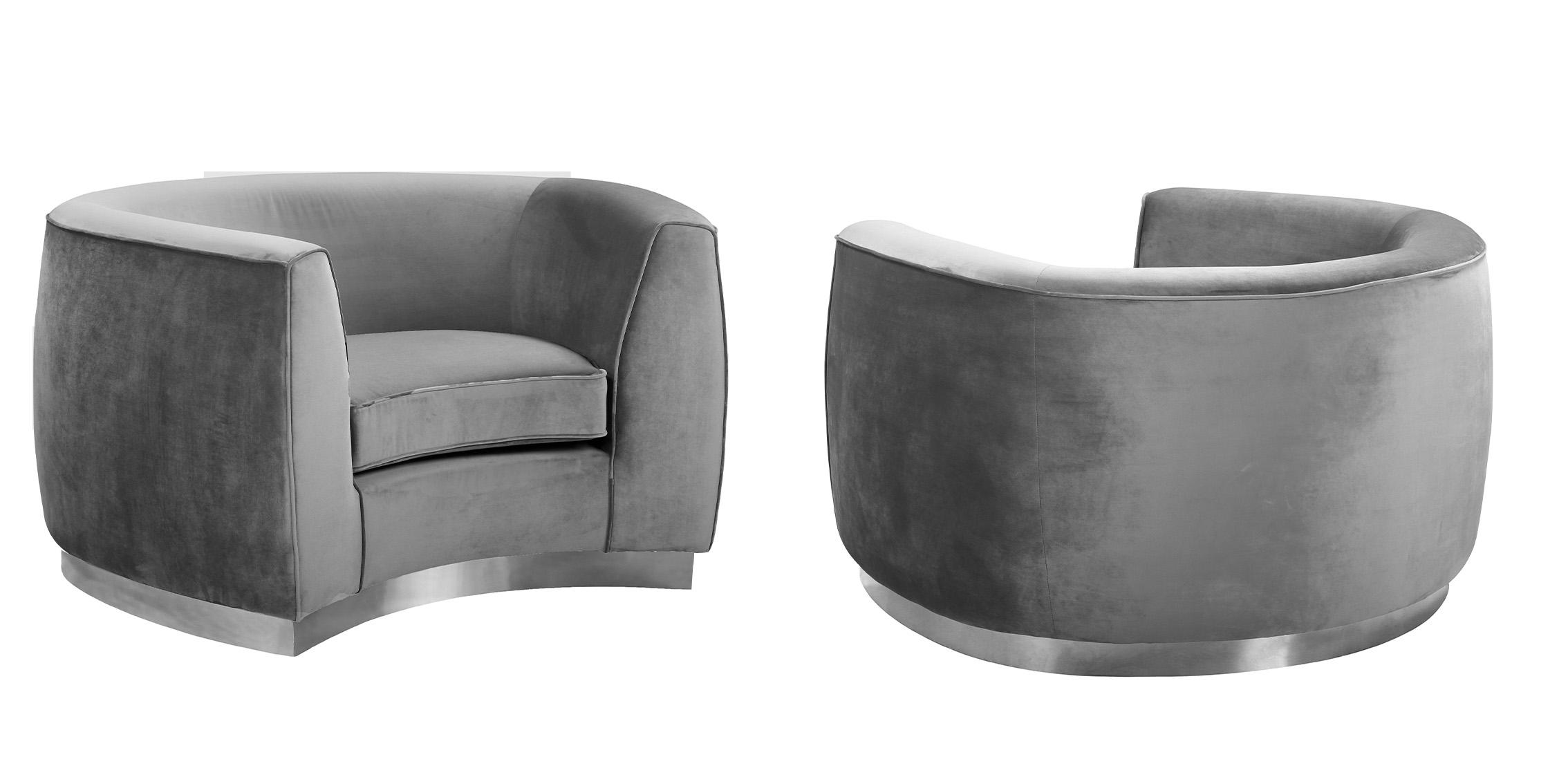 

    
Glam Grey Velvet Chair Set 2Pcs Julian 621Grey-C Meridian Contemporary Modern
