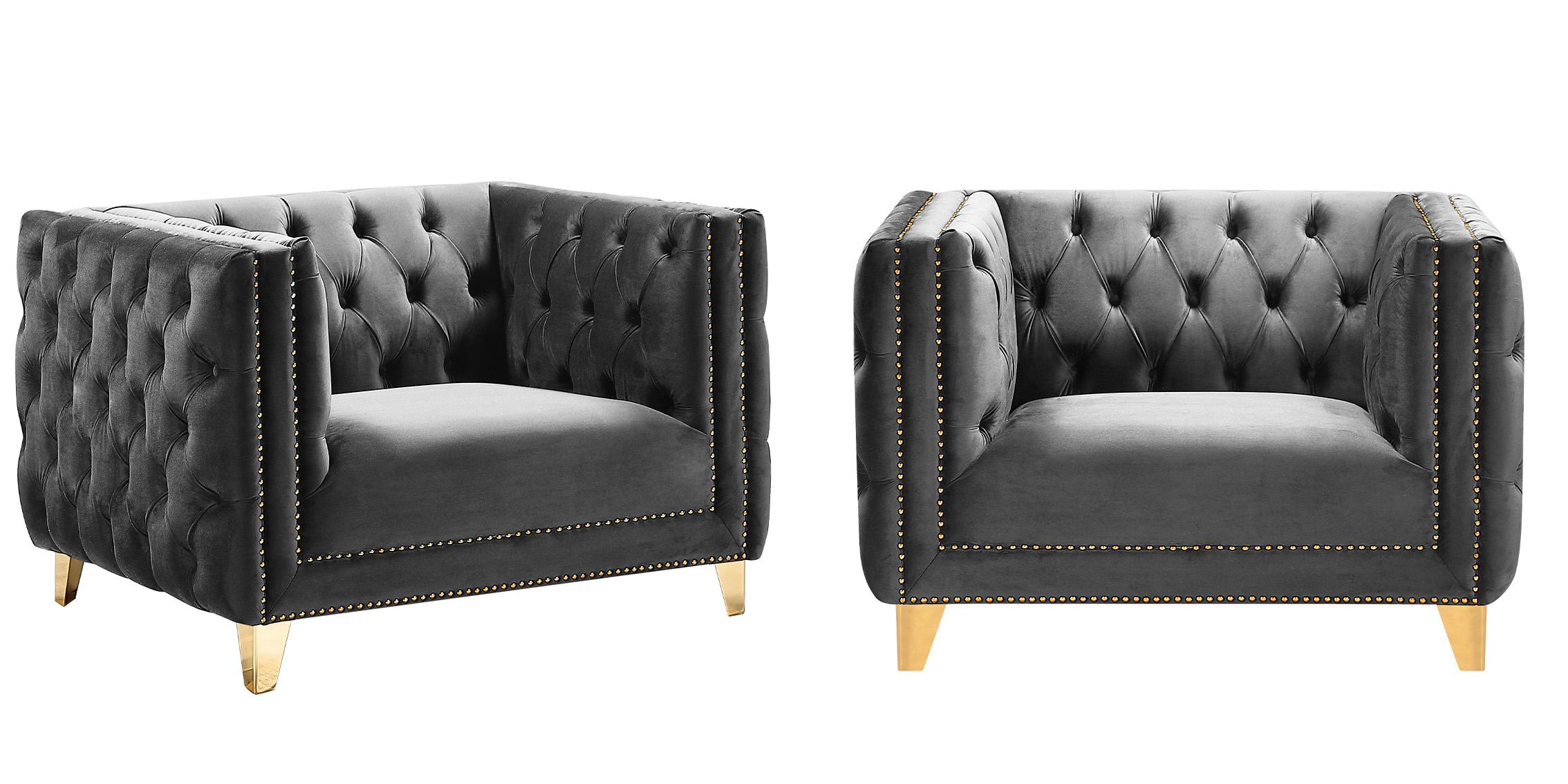 

    
Glam Grey Velvet Arm Chair Set 2Pcs MICHELLE 652Grey-C Meridian Contemporary
