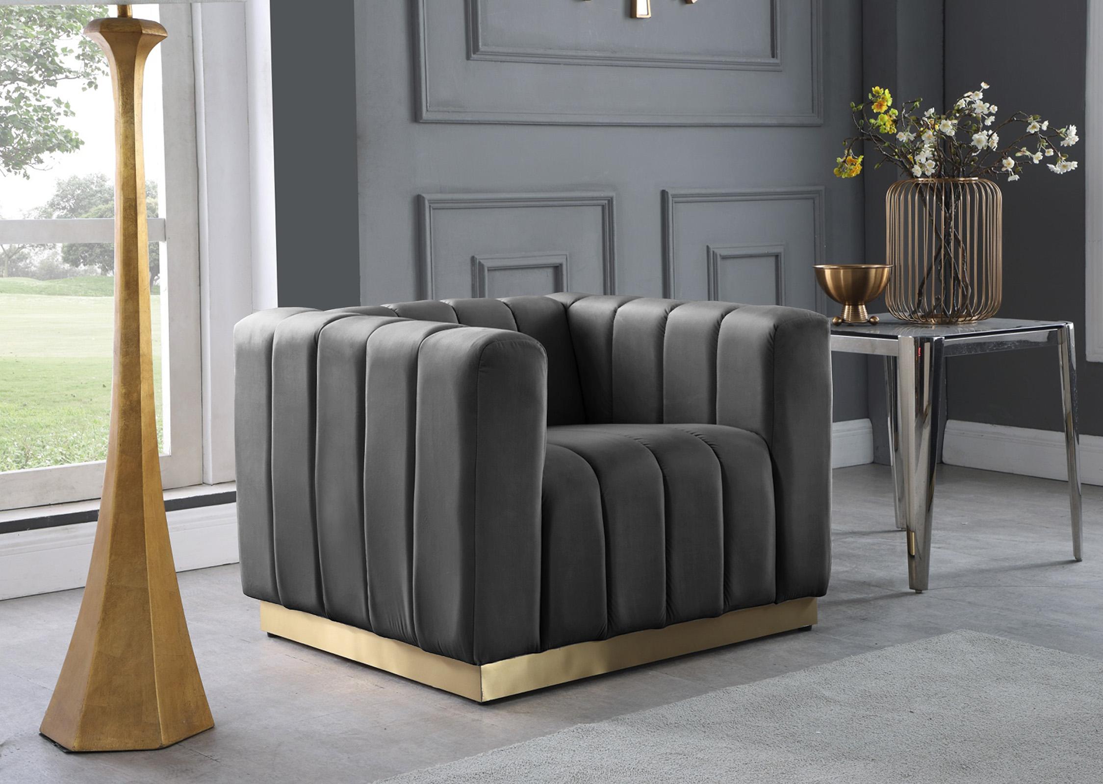

    
Glam Grey Velvet Channel Tufted Chair MARLON 603Grey-C Meridian Modern
