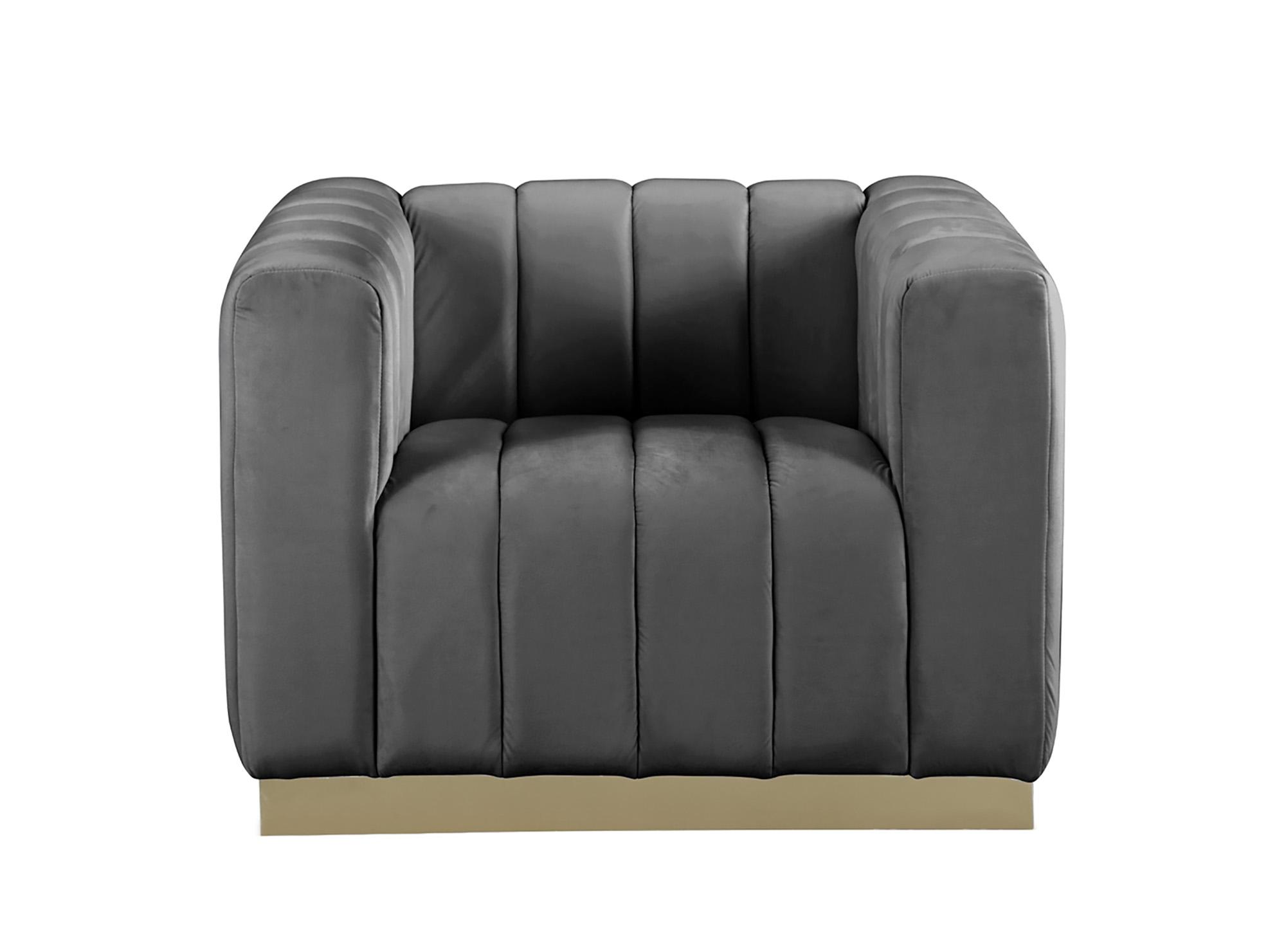 

        
Meridian Furniture MARLON 603Grey-C Arm Chair Gray/Gold Velvet 704831408652
