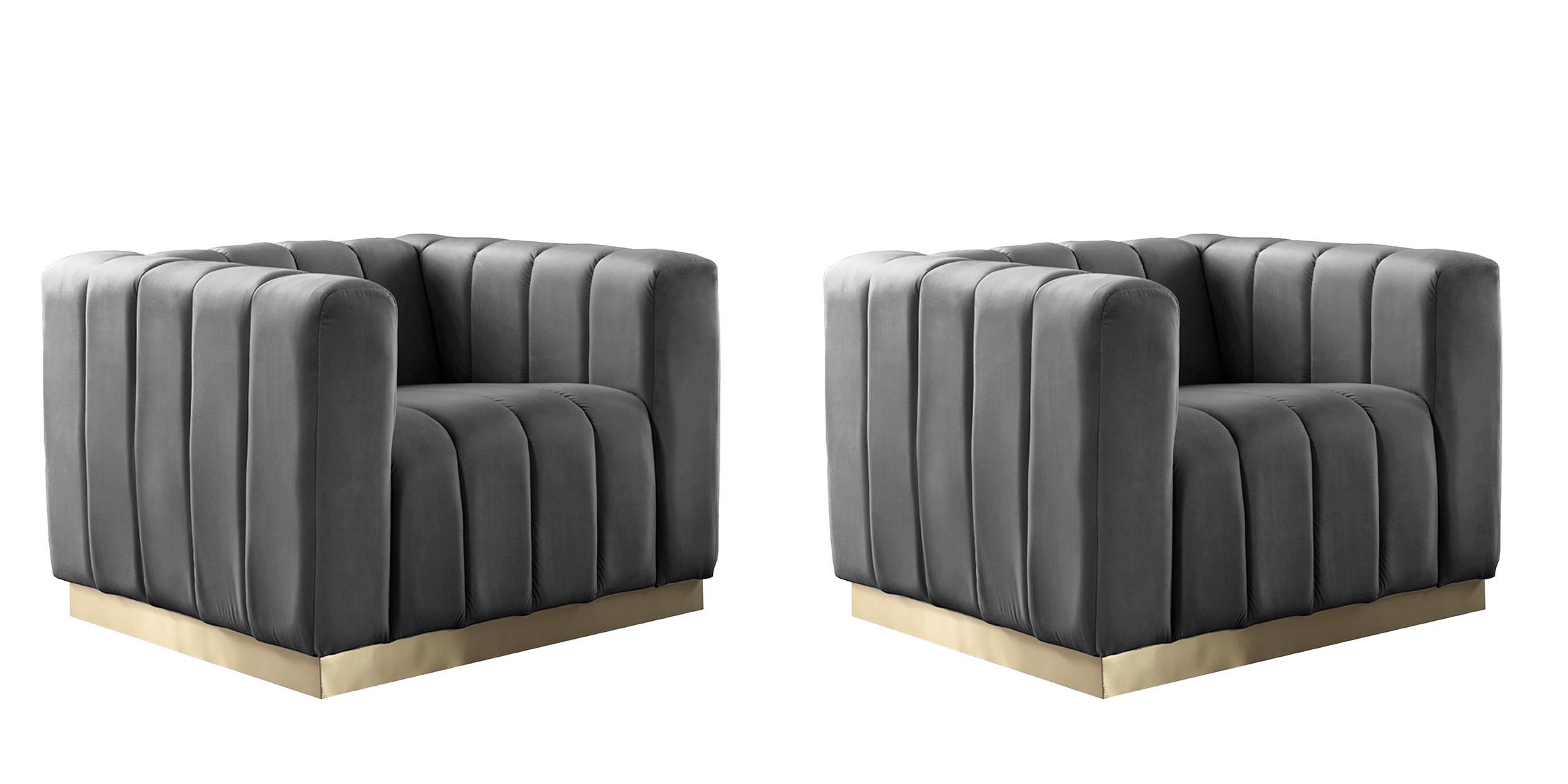 

    
Glam Grey Velvet Channel Tufted Chair Set 2Pcs MARLON 603Grey-C Meridian Modern
