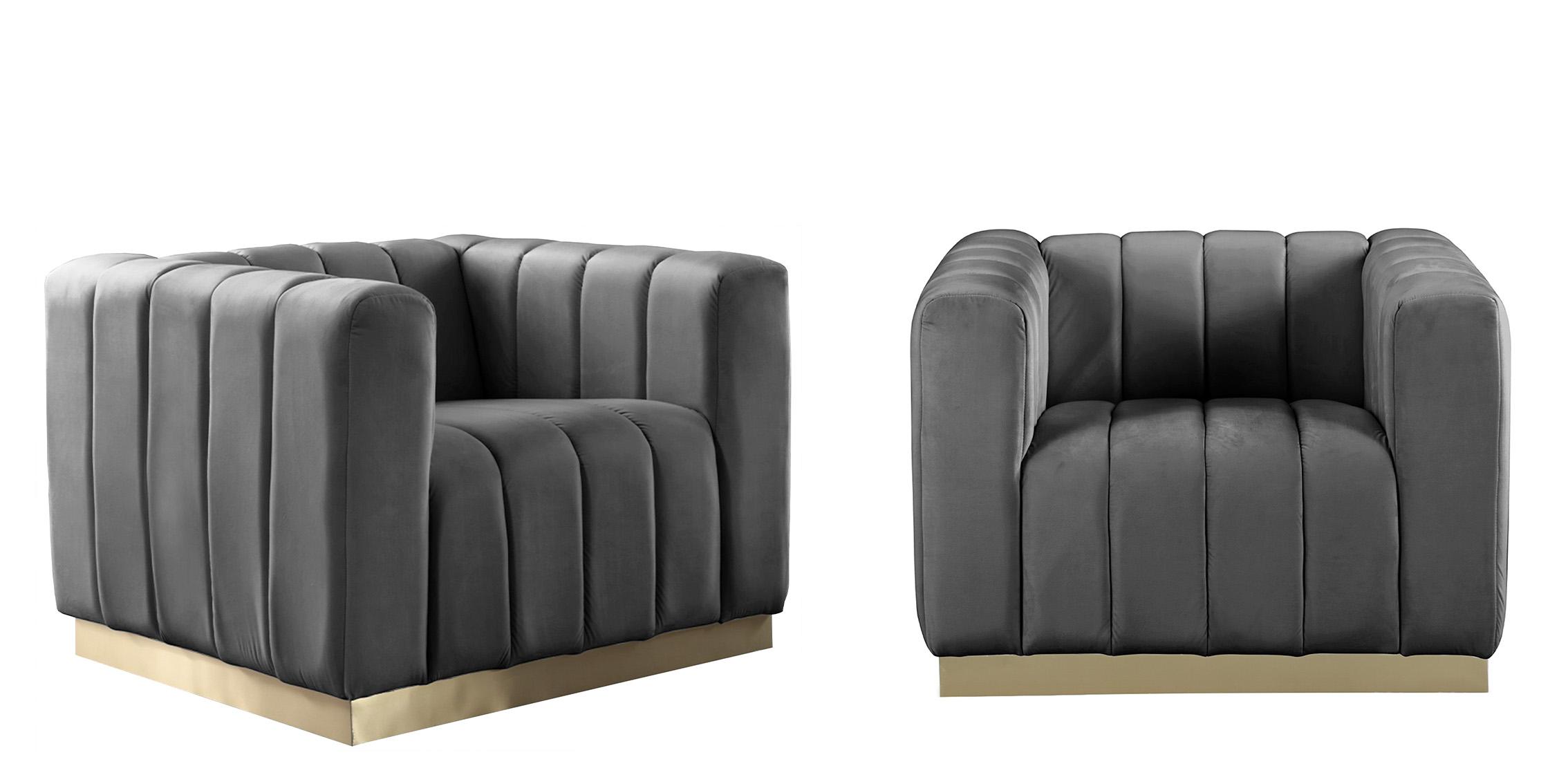 

    
Glam Grey Velvet Channel Tufted Chair Set 2Pcs MARLON 603Grey-C Meridian Modern
