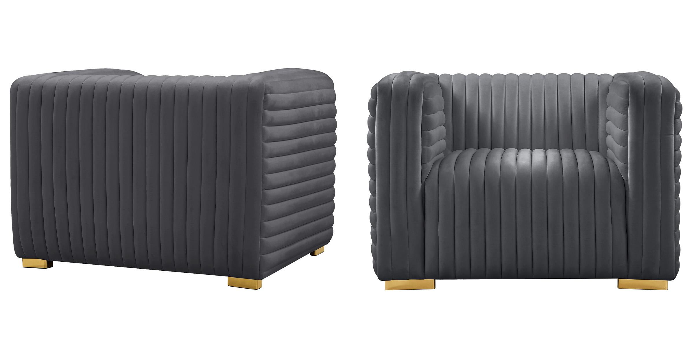 

    
Glam GREY Velvet Channel Tufted Chair Set 2Pcs Ravish 640Grey-C Meridian Modern
