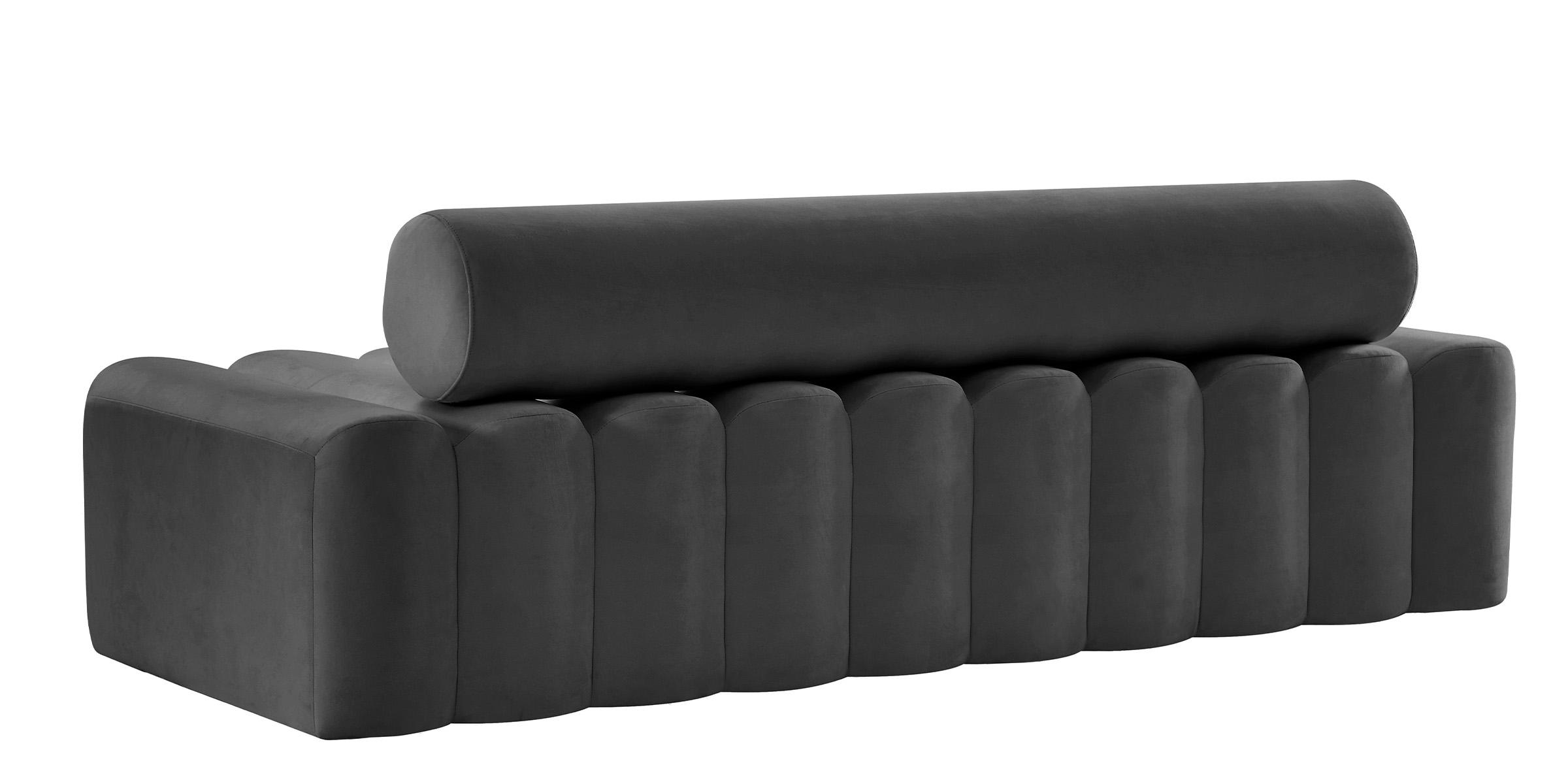 

    
Glam GREY Velvet Channel Tufted Sofa Melody 647Grey-S Meridian Contemporary
