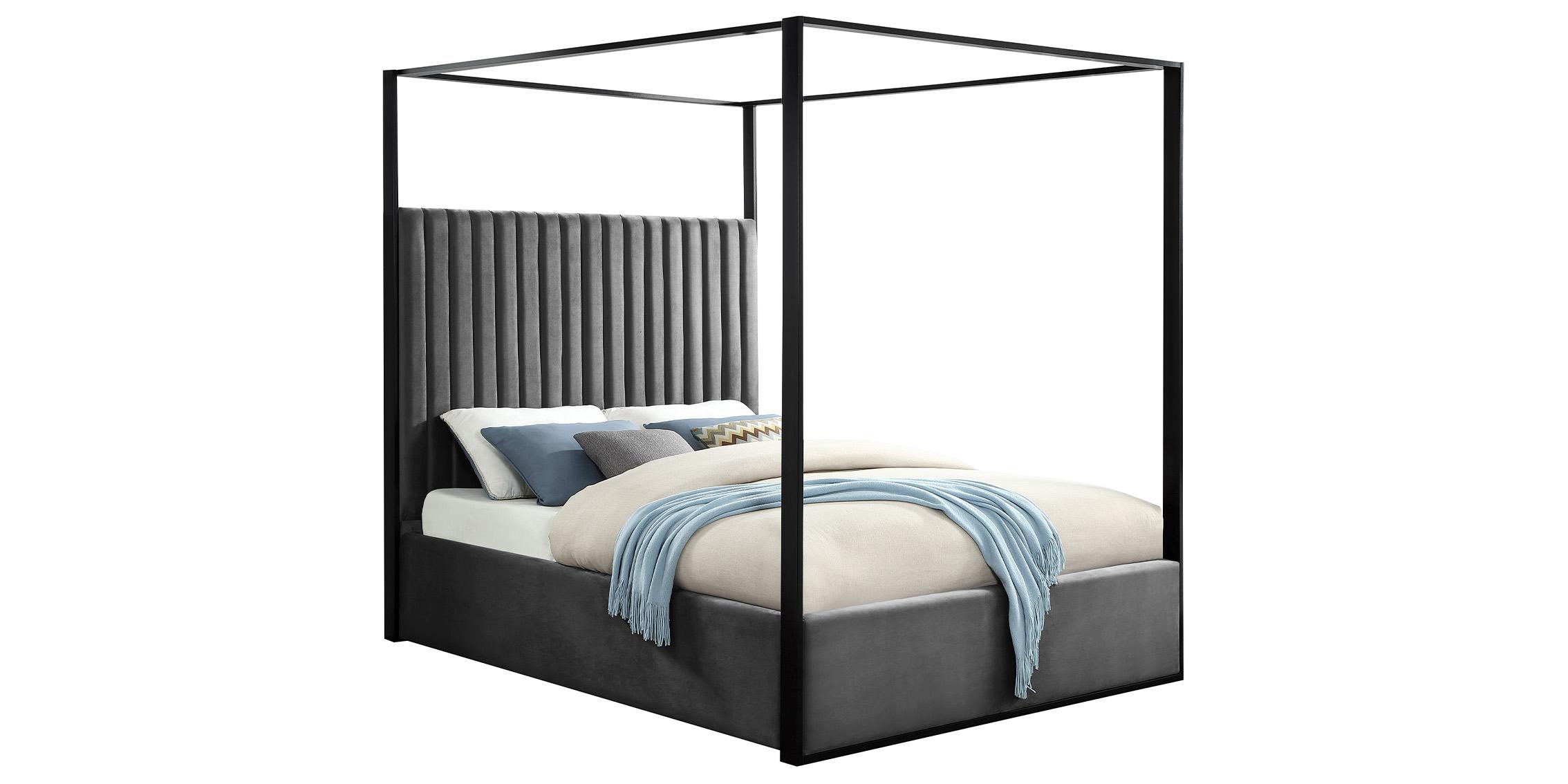 Contemporary, Modern Canopy Bed JAX Grey-Q JaxGrey-Q in Gray, Black Velvet