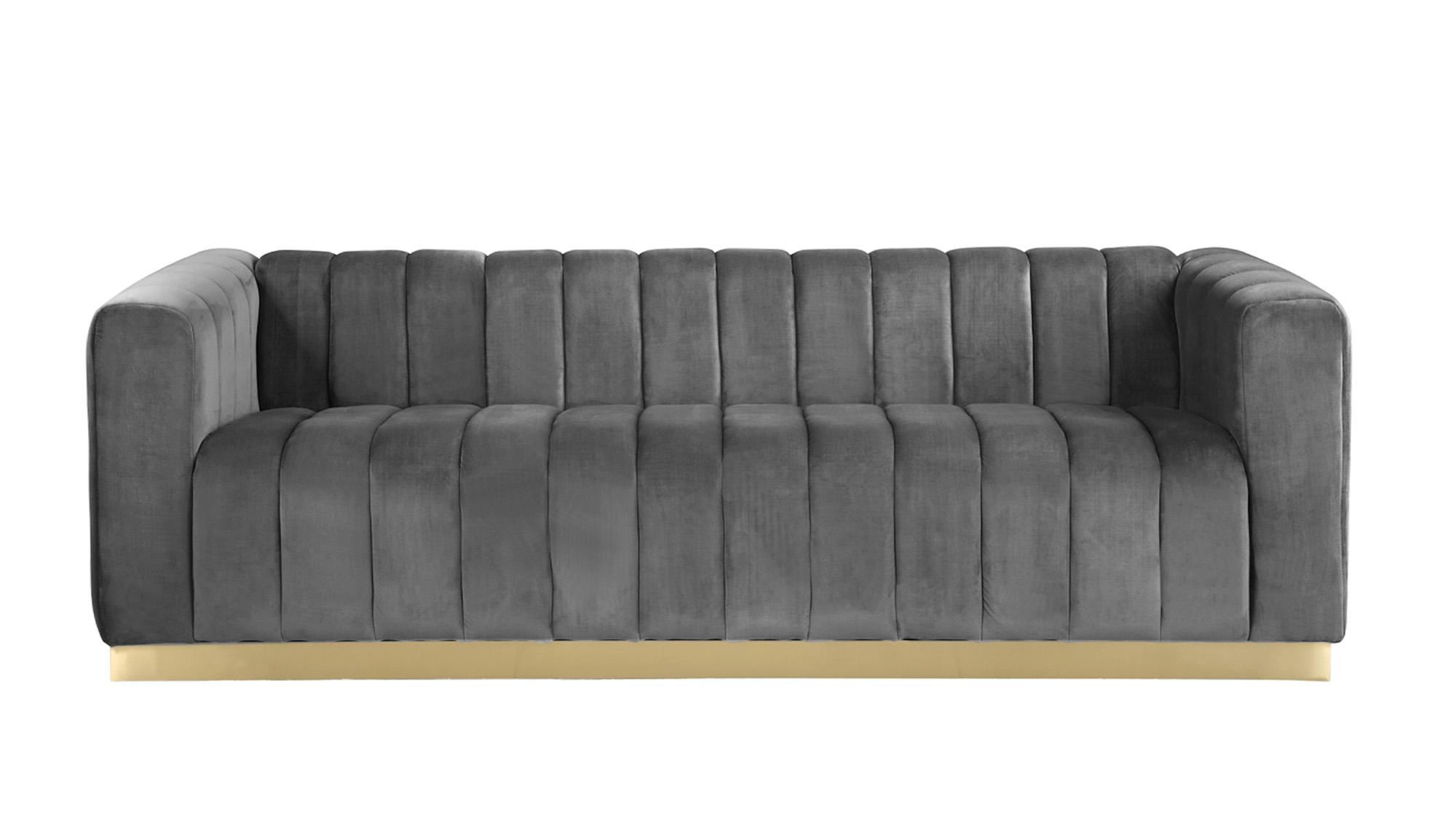 

    
Glam Grey Velvet Channel Tufted Sofa MARLON 603Grey-S Meridian Contemporary
