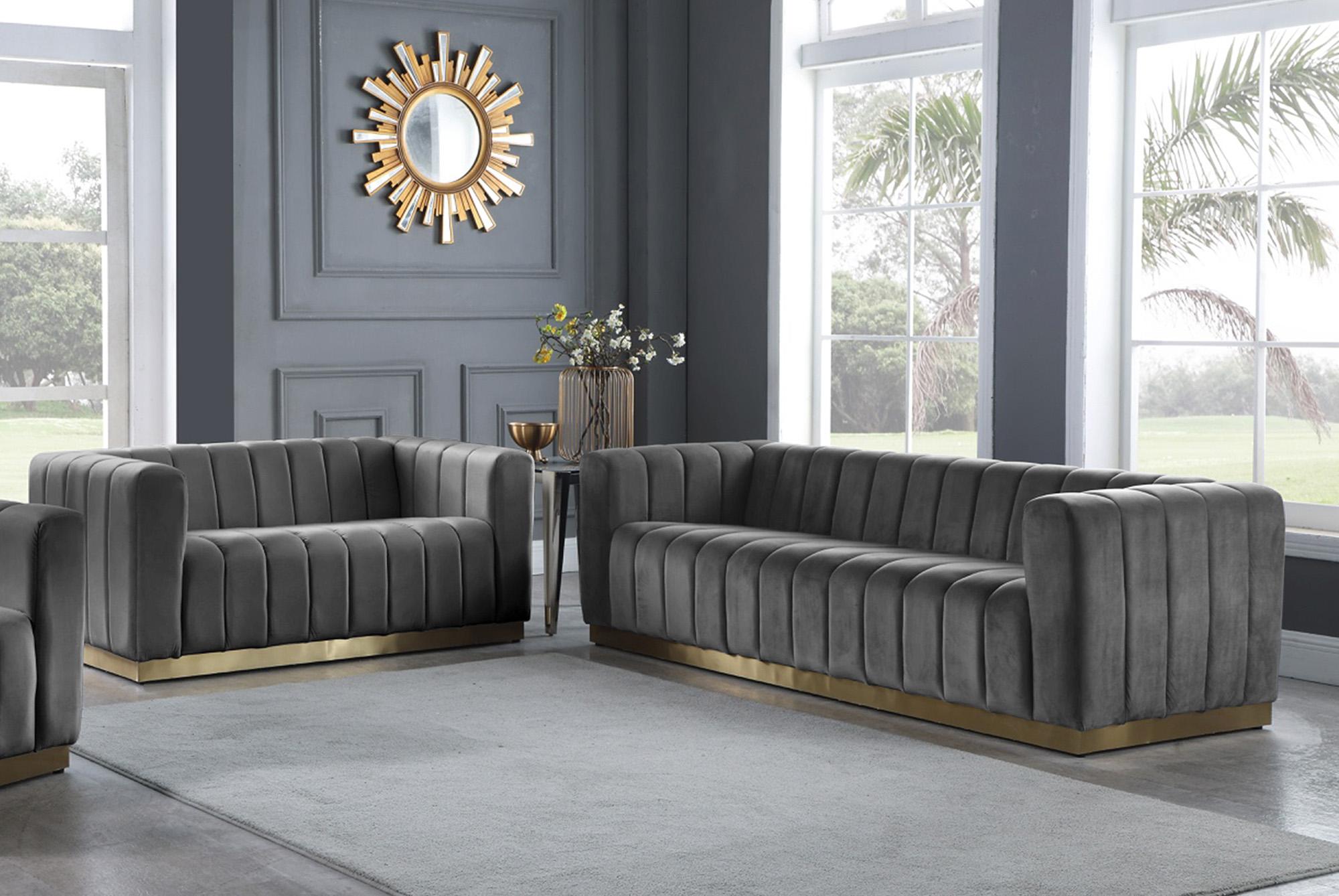 

    
 Shop  Glam Grey Velvet Channel Tufted Sofa Set 2Pcs MARLON 603Grey-S Meridian Modern
