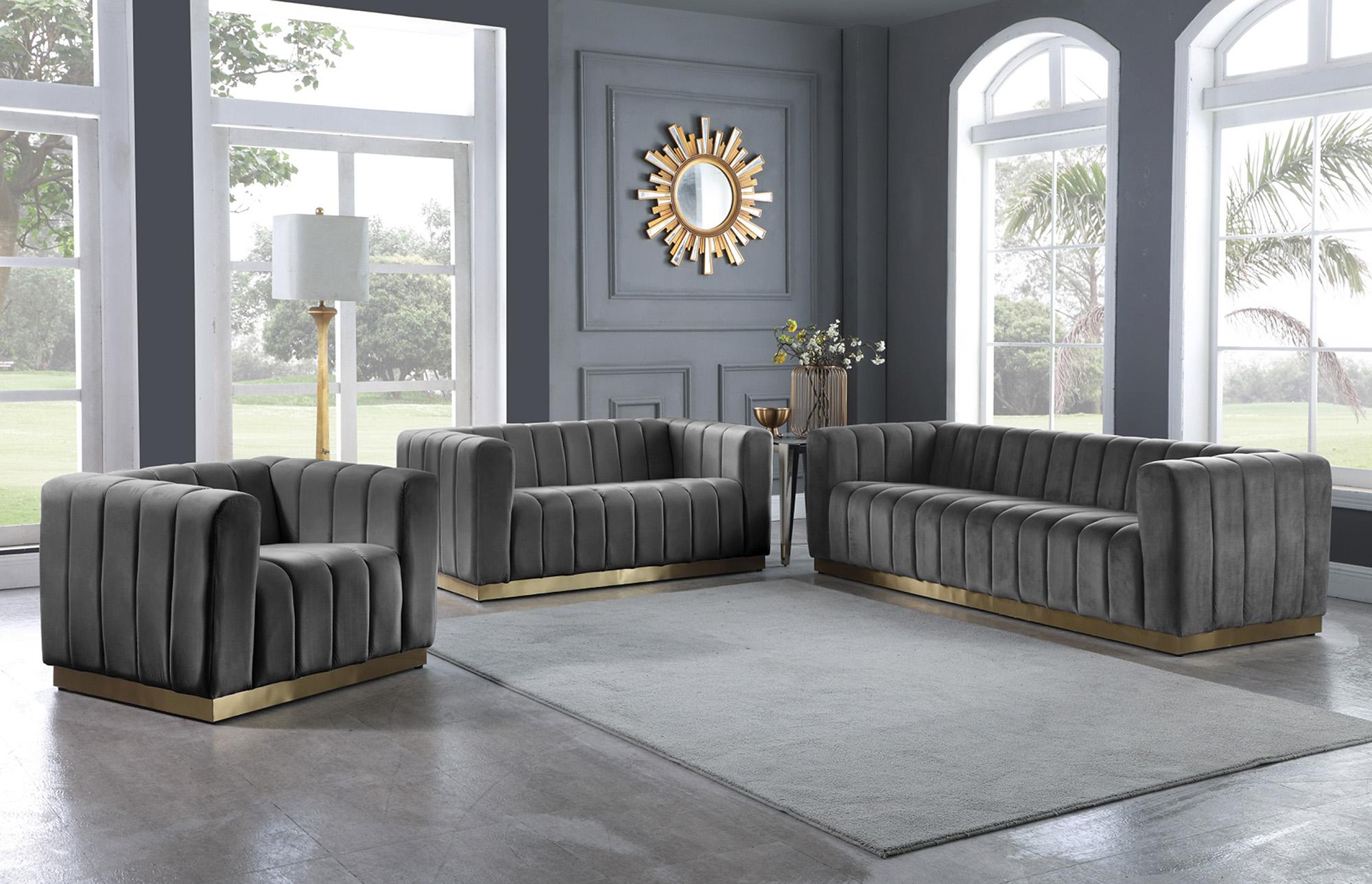 

    
 Photo  Glam Grey Velvet Channel Tufted Sofa Set 2Pcs MARLON 603Grey-S Meridian Modern
