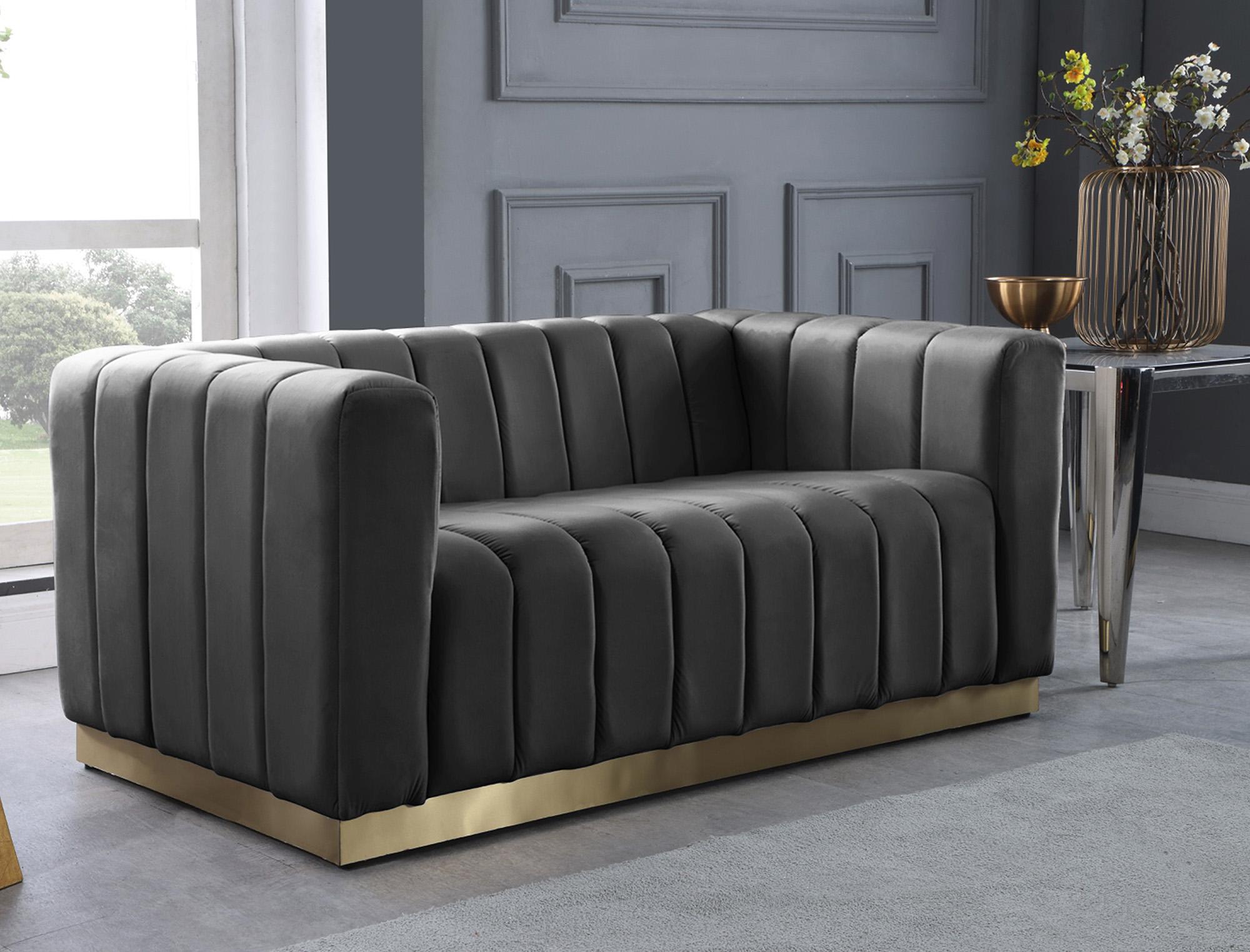 

    
 Order  Glam Grey Velvet Channel Tufted Sofa Set 2Pcs MARLON 603Grey-S Meridian Modern

