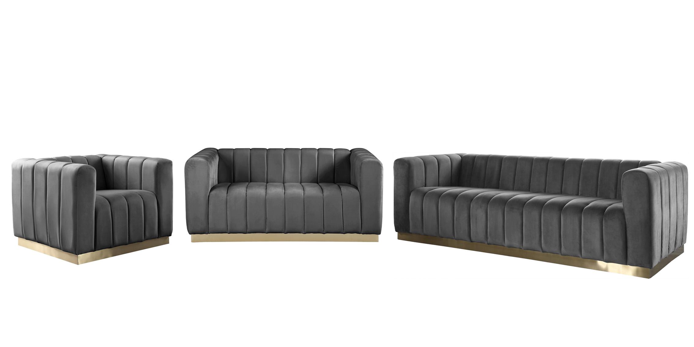 

    
Glam Grey Velvet Channel Tufted Sofa Set 2Pcs MARLON 603Grey-S Meridian Modern
