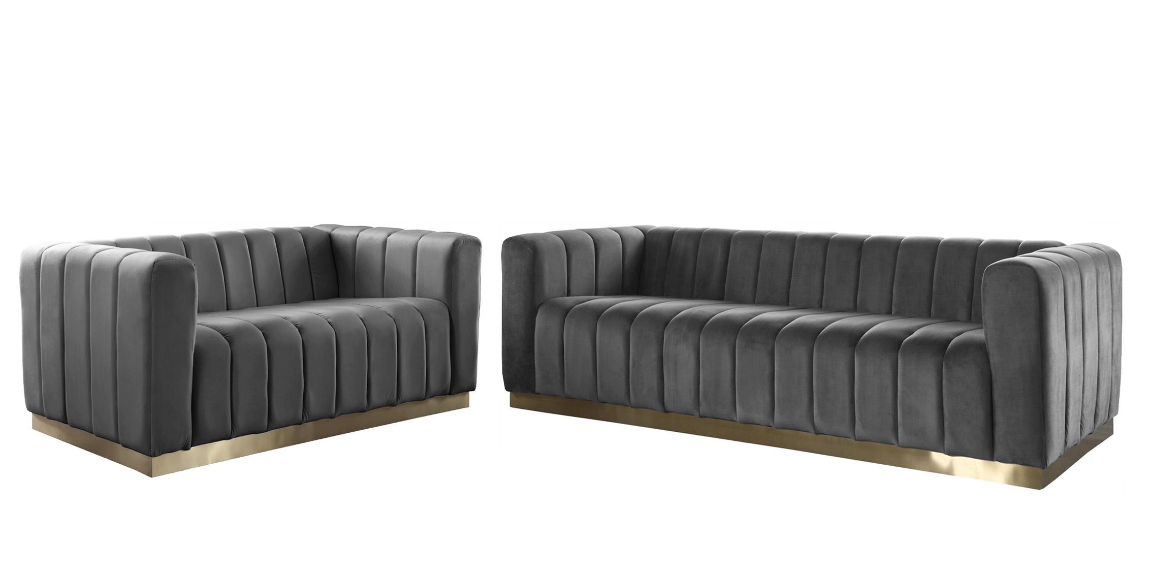 Contemporary Sofa Set MARLON 603Grey-S-Set-2 603Grey-S-Set-2 in Gray, Gold Velvet