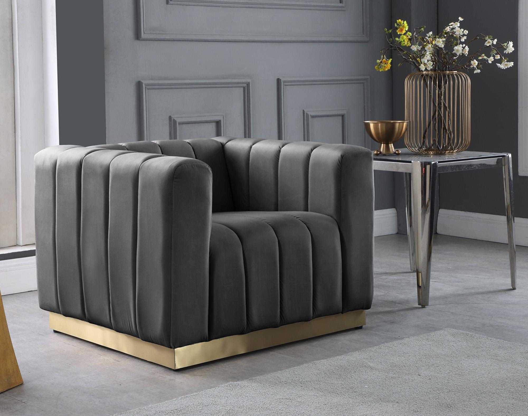 

        
Meridian Furniture MARLON 603Grey-S-Set-3 Sofa Set Gray/Gold Velvet 704831408638
