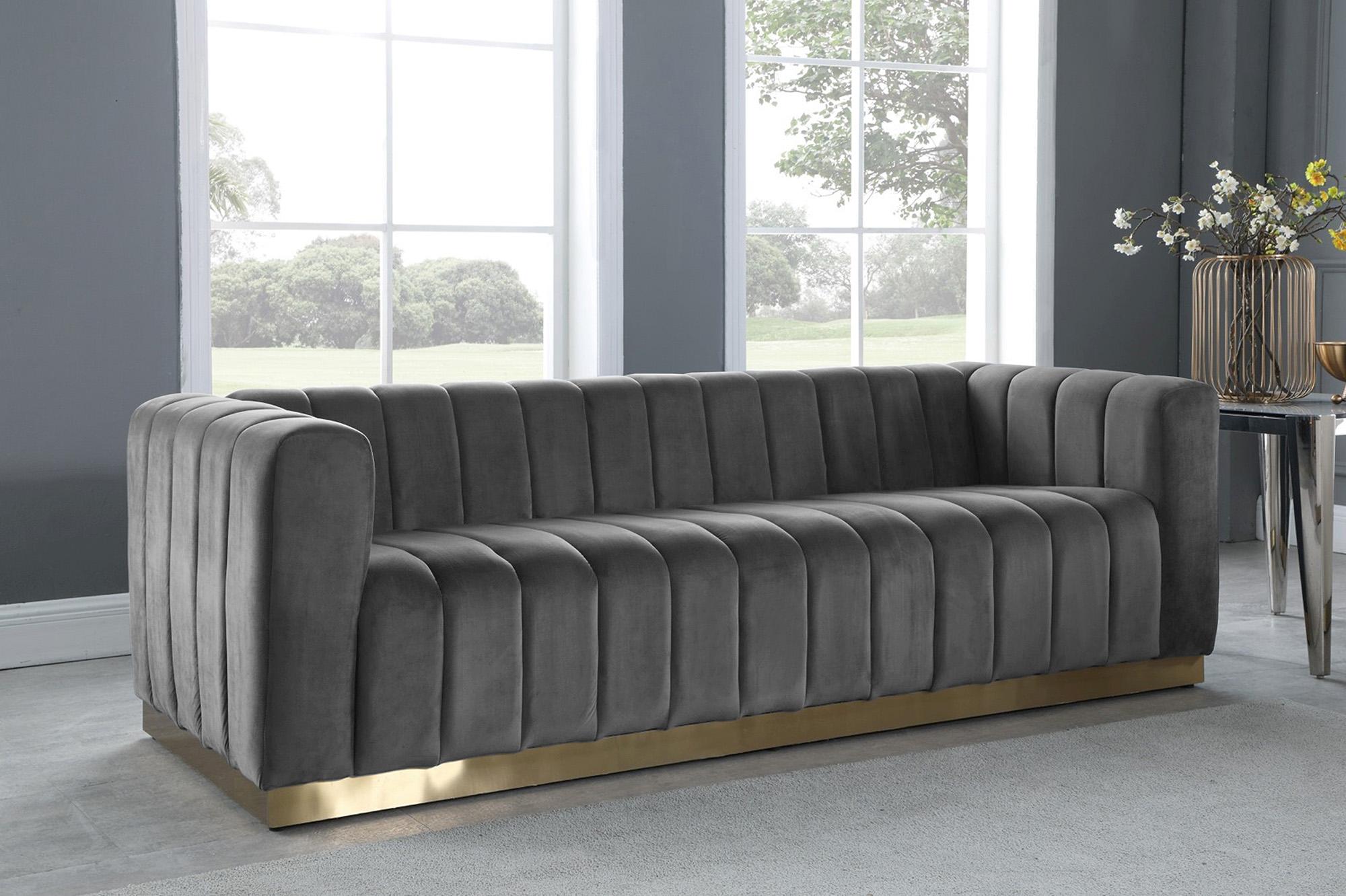 

    
Glam Grey Velvet Tufted Sofa Set 3Pcs MARLON 603Grey-S Meridian Contemporary
