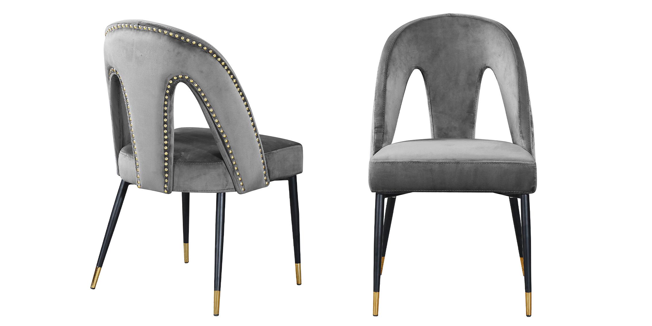 

    
Glam Grey Velvet Dining Chair Set 2Pcs AKOYA 794Grey-C Meridian Contemporary
