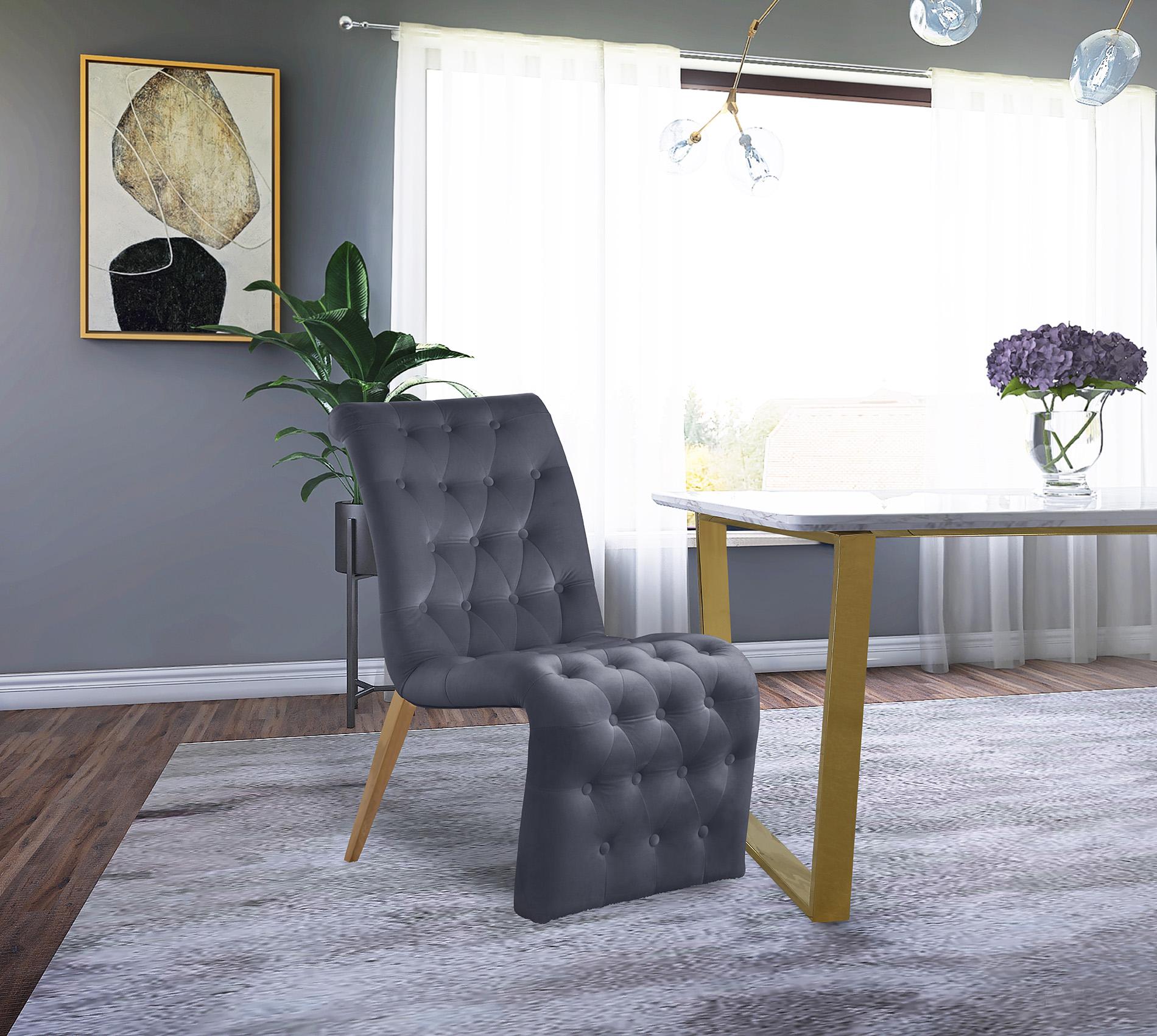 

    
Glam Grey Velvet Dining Chair Set 2Pcs CURVE 920Grey-C Meridian Modern

