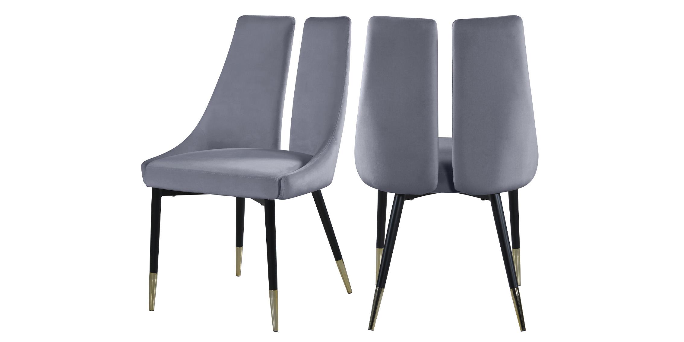 Contemporary, Modern Dining Chair Set SLEEK 944Grey-C 944Grey-C in Gray, Gold Velvet