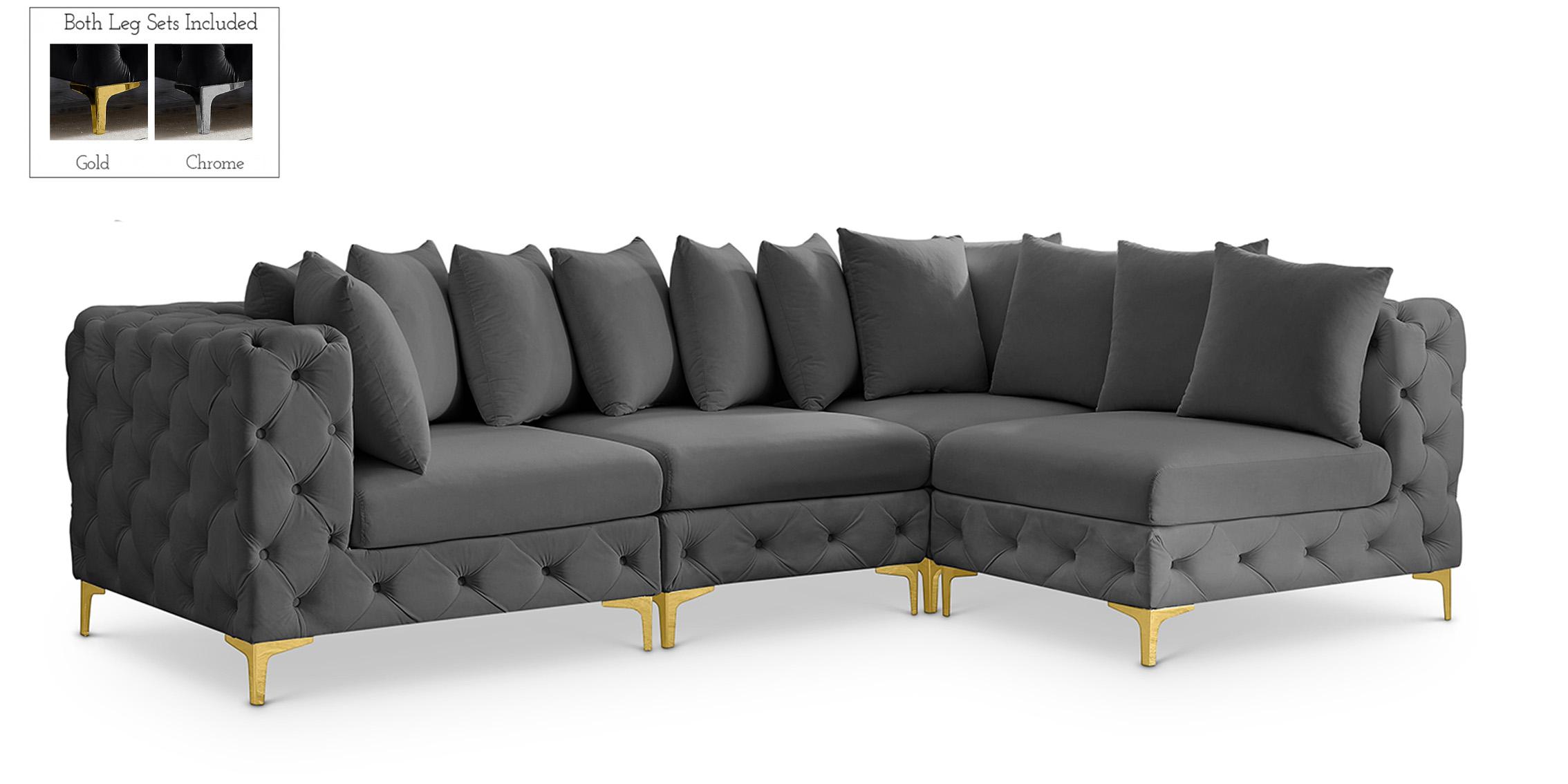 Contemporary Modular Sectional Sofa TREMBLAY 686Grey-Sec4A 686Grey-Sec4A in Gray Velvet