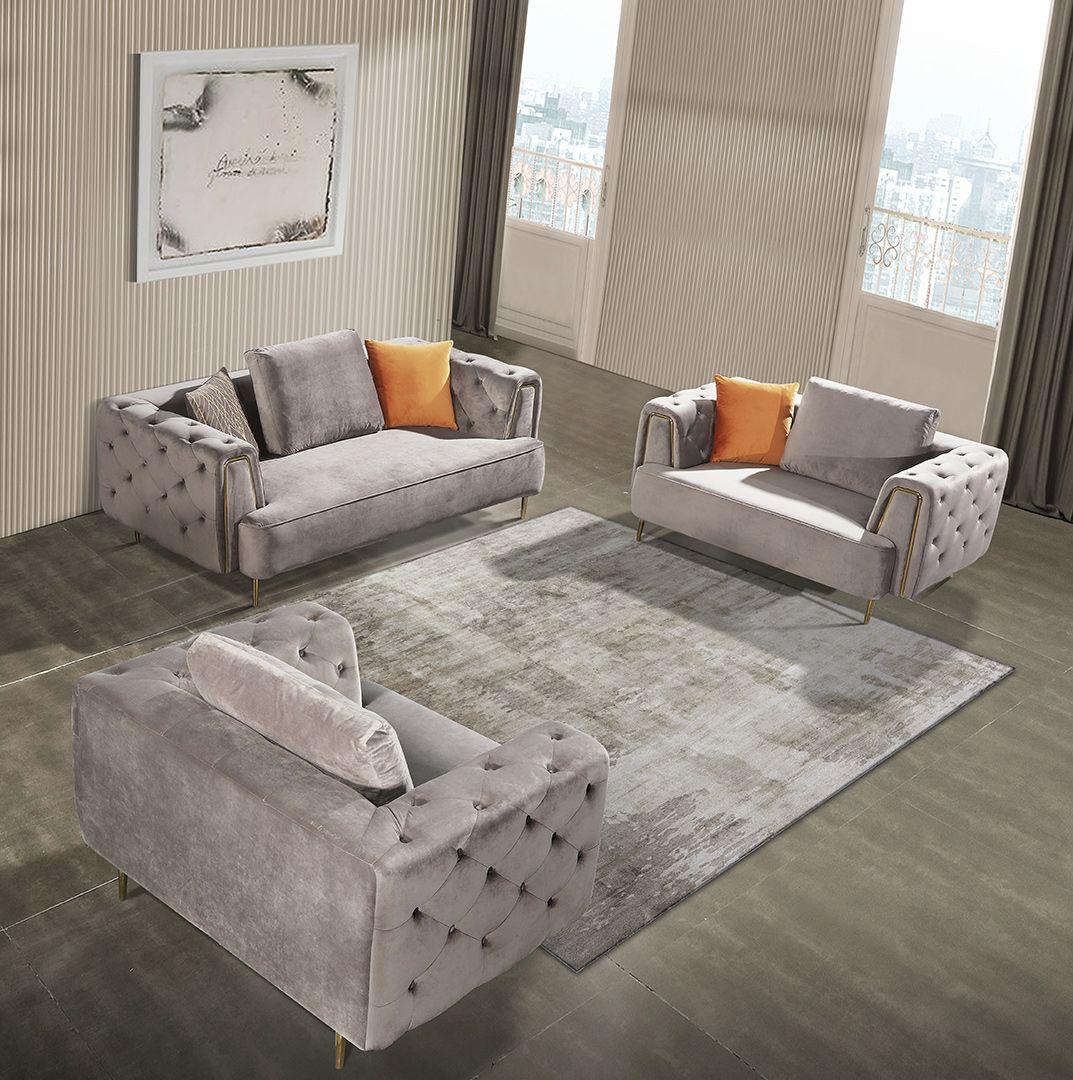 

    
Glam Grey Velvet Sofa Set 3Pcs AE-D832-GR American Eagle Modern Contemporary
