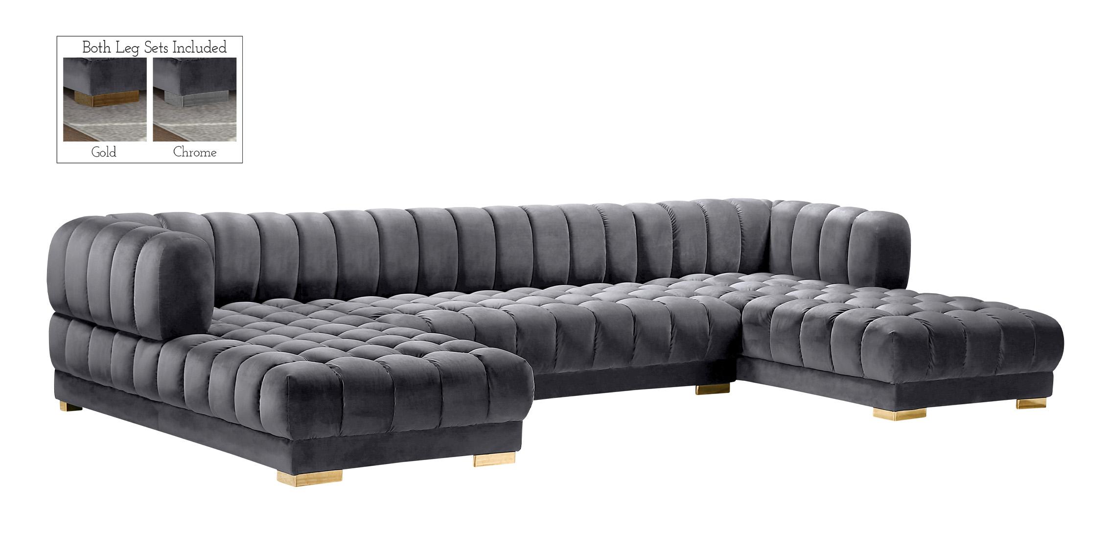 Contemporary, Modern Sectional Sofa GWEN 653Grey 653Grey-Sectional in Gray Velvet