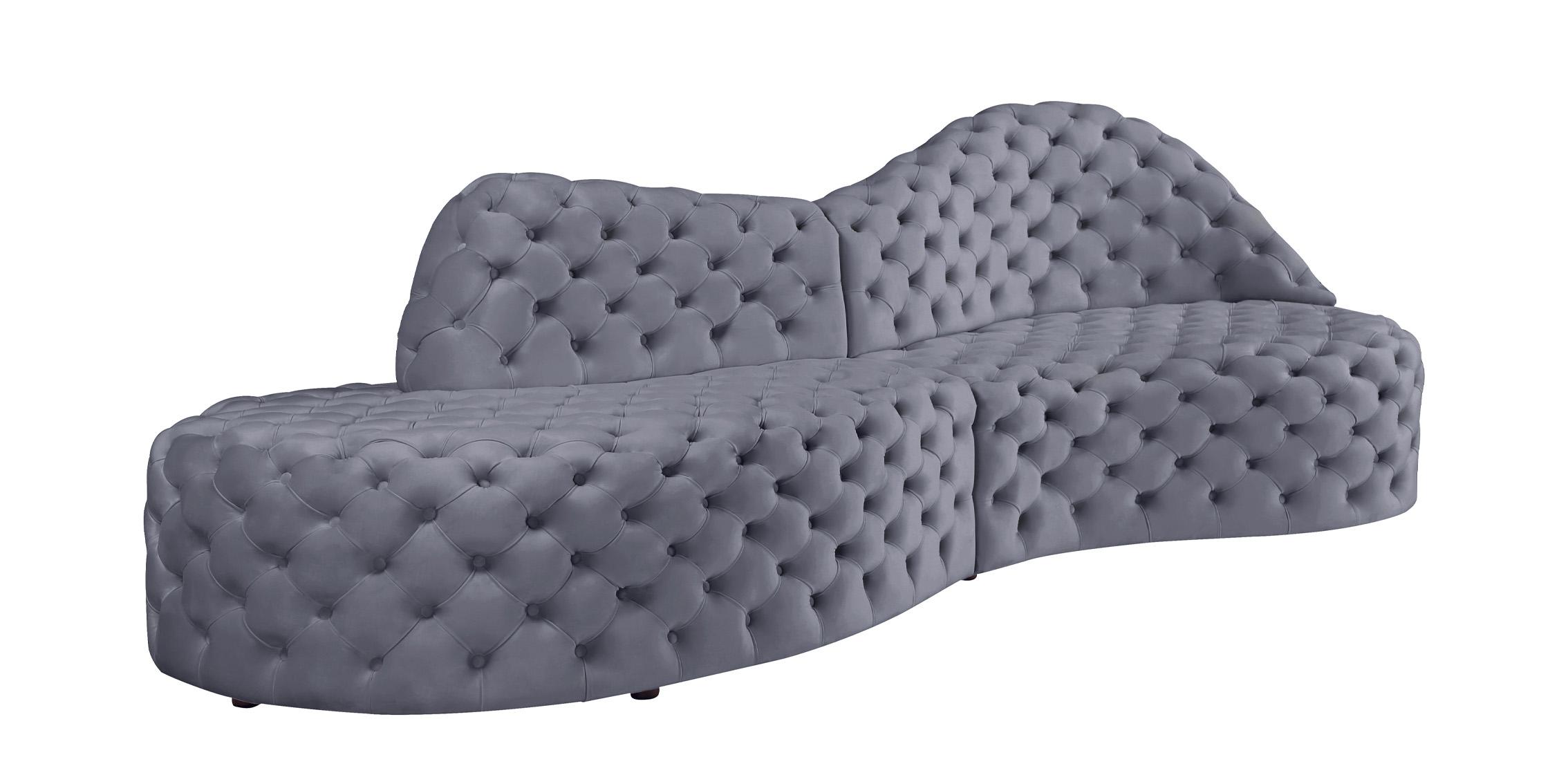 

    
Glam Grey Velvet Tufted Sectional Sofa ROYAL 654Grey Meridian Contemporary
