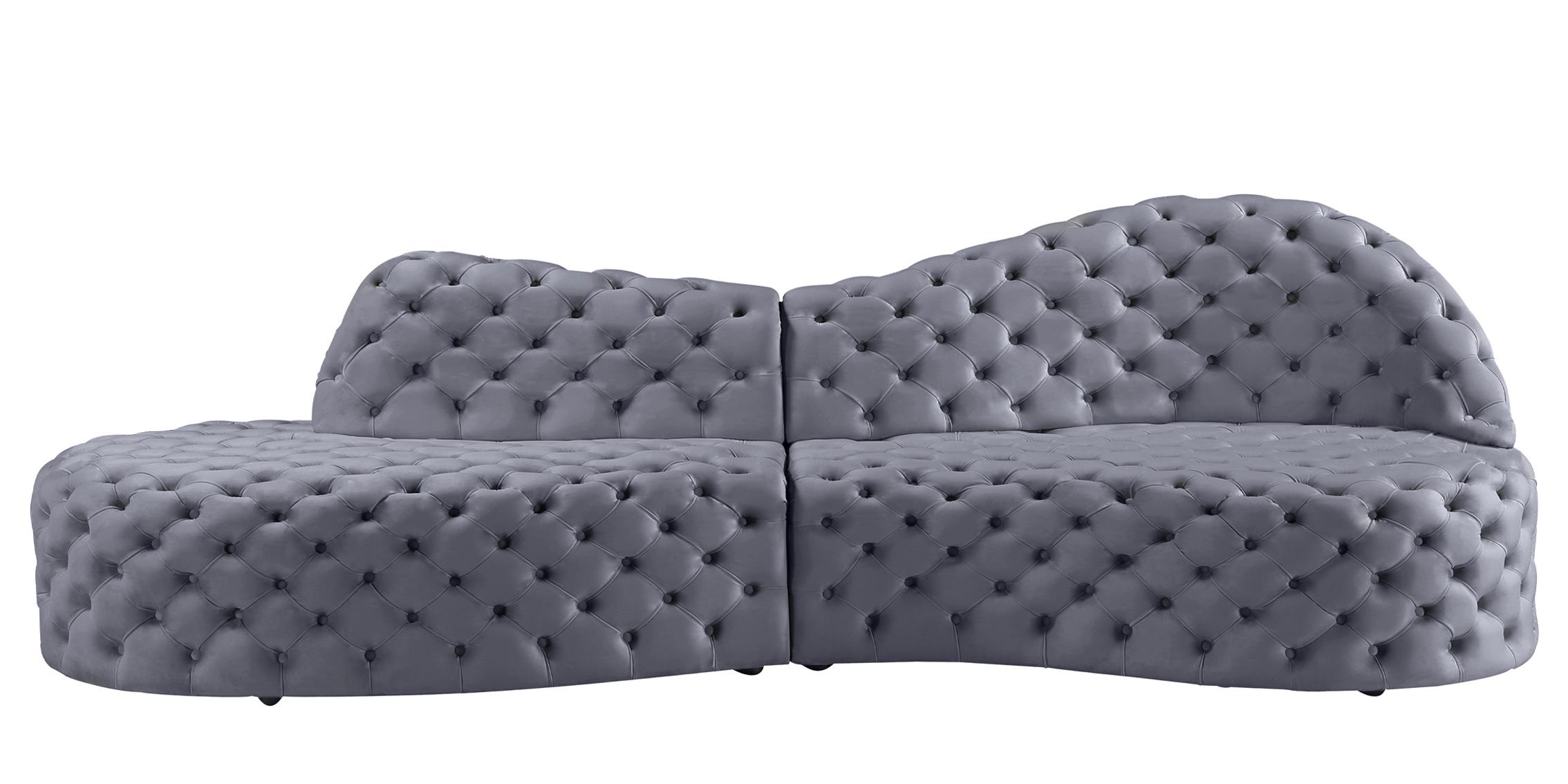 

    
Glam Grey Velvet Tufted Sectional Sofa ROYAL 654Grey Meridian Contemporary
