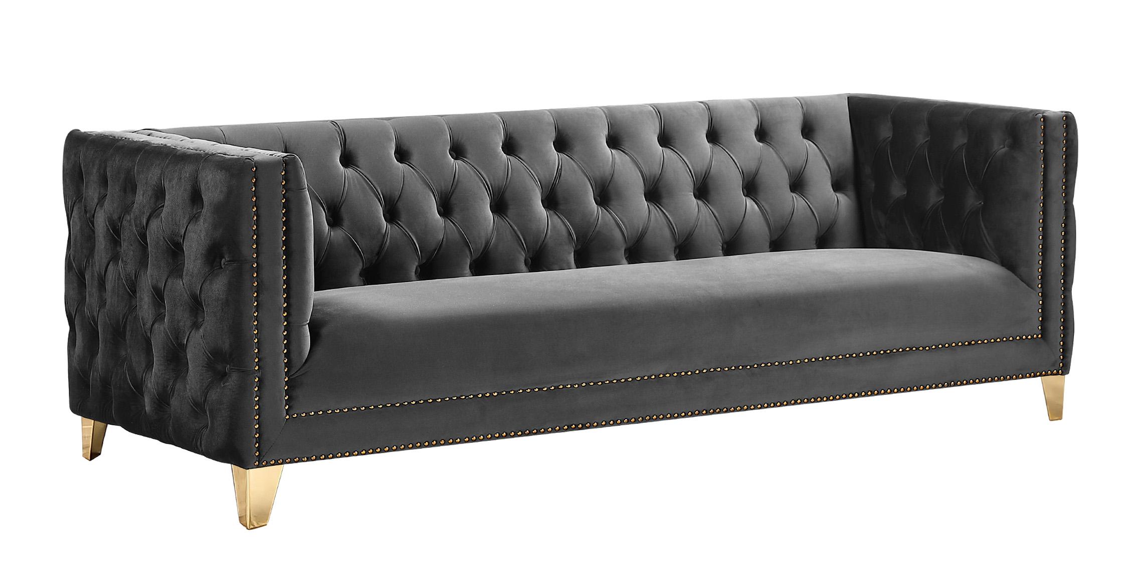 

    
Glam Grey Velvet Tufted Sofa MICHELLE 652Grey-S Meridian Contemporary Modern
