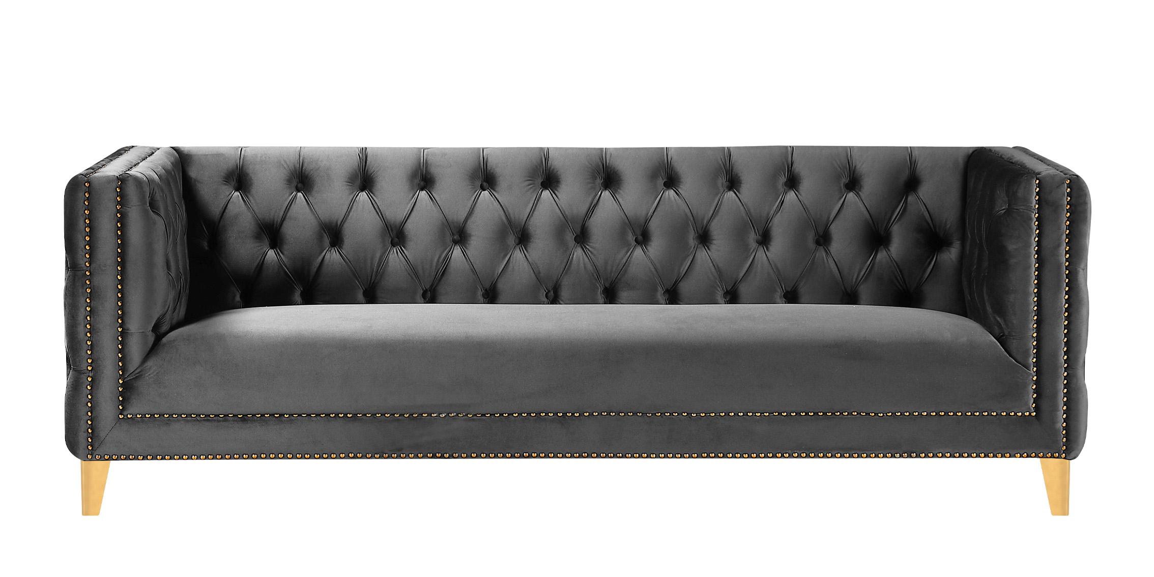 

    
Glam Grey Velvet Tufted Sofa MICHELLE 652Grey-S Meridian Contemporary Modern
