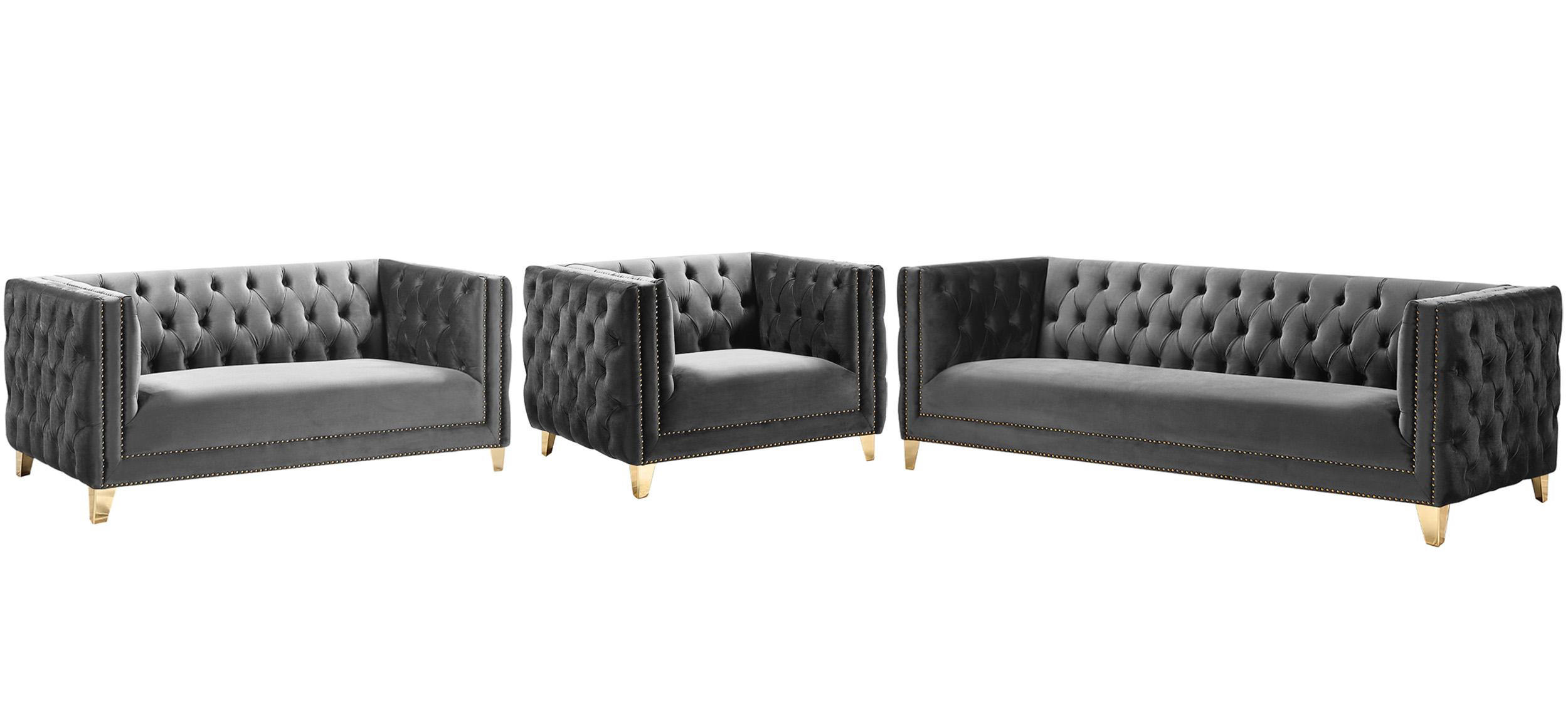 

    
 Shop  Glam Grey Velvet Sofa Set 2Pcs MICHELLE 652Grey Meridian Contemporary Modern
