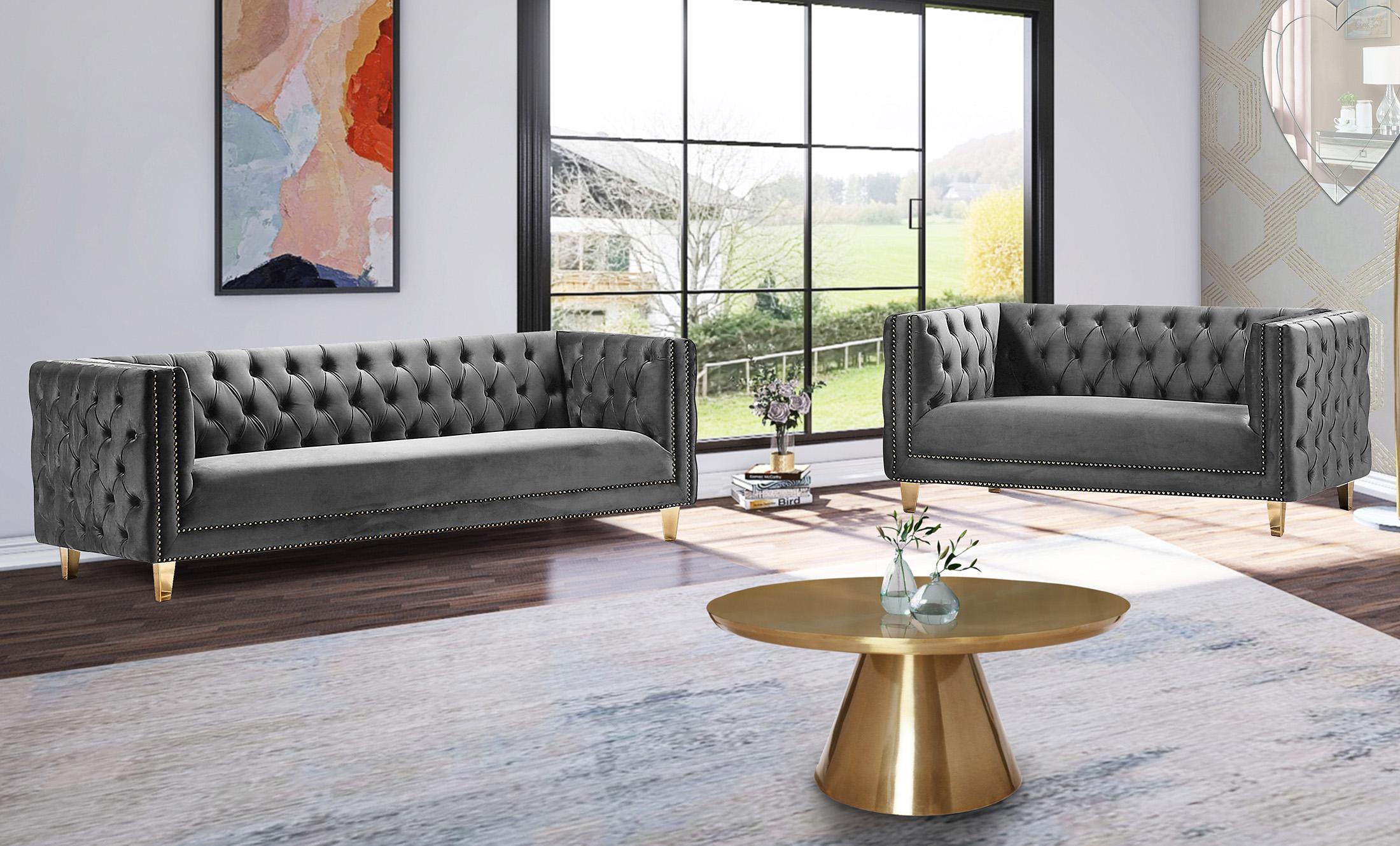 

    
Glam Grey Velvet Sofa Set 2Pcs MICHELLE 652Grey Meridian Contemporary Modern
