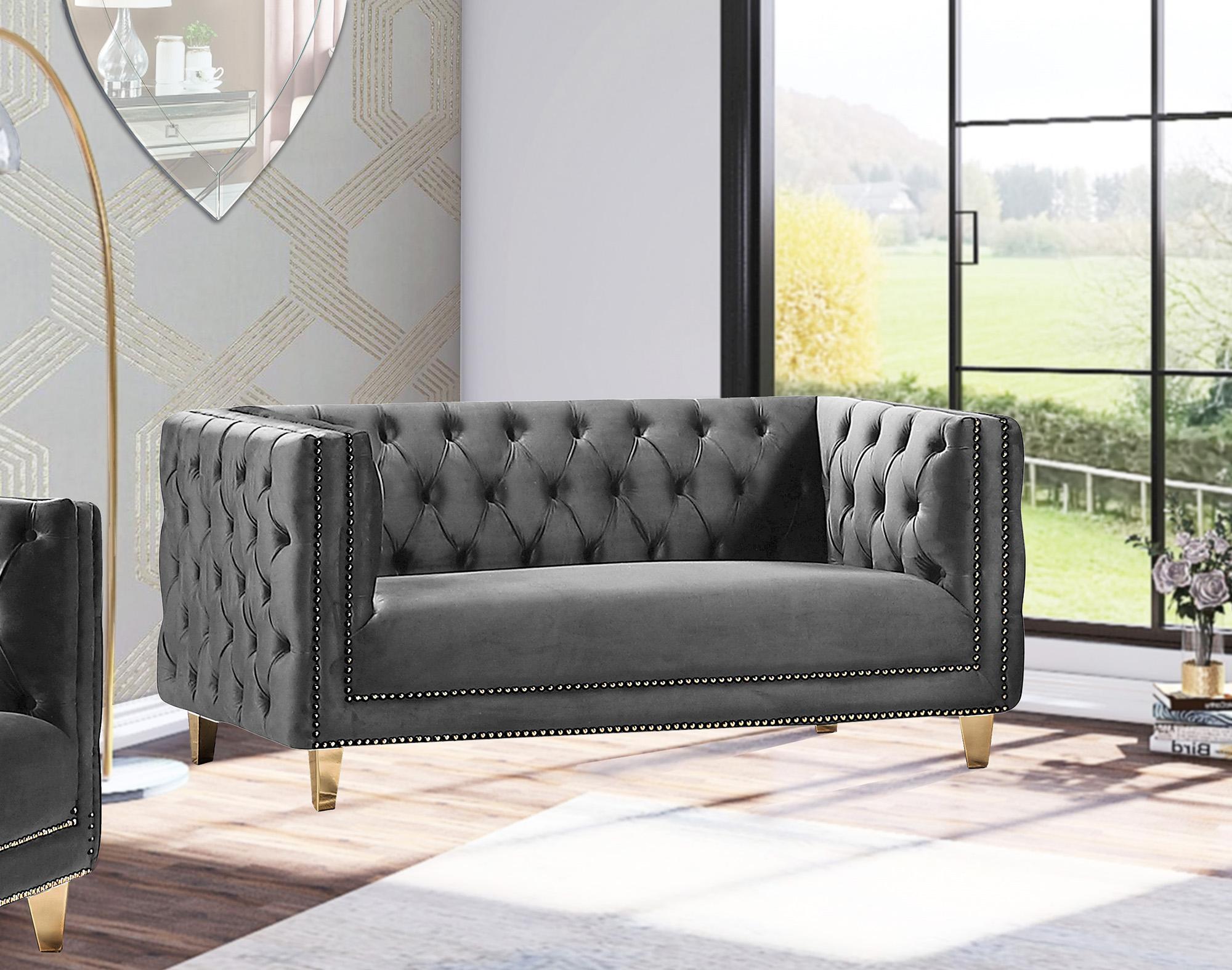 

    
 Order  Glam Grey Velvet Sofa Set 2Pcs MICHELLE 652Grey Meridian Contemporary Modern
