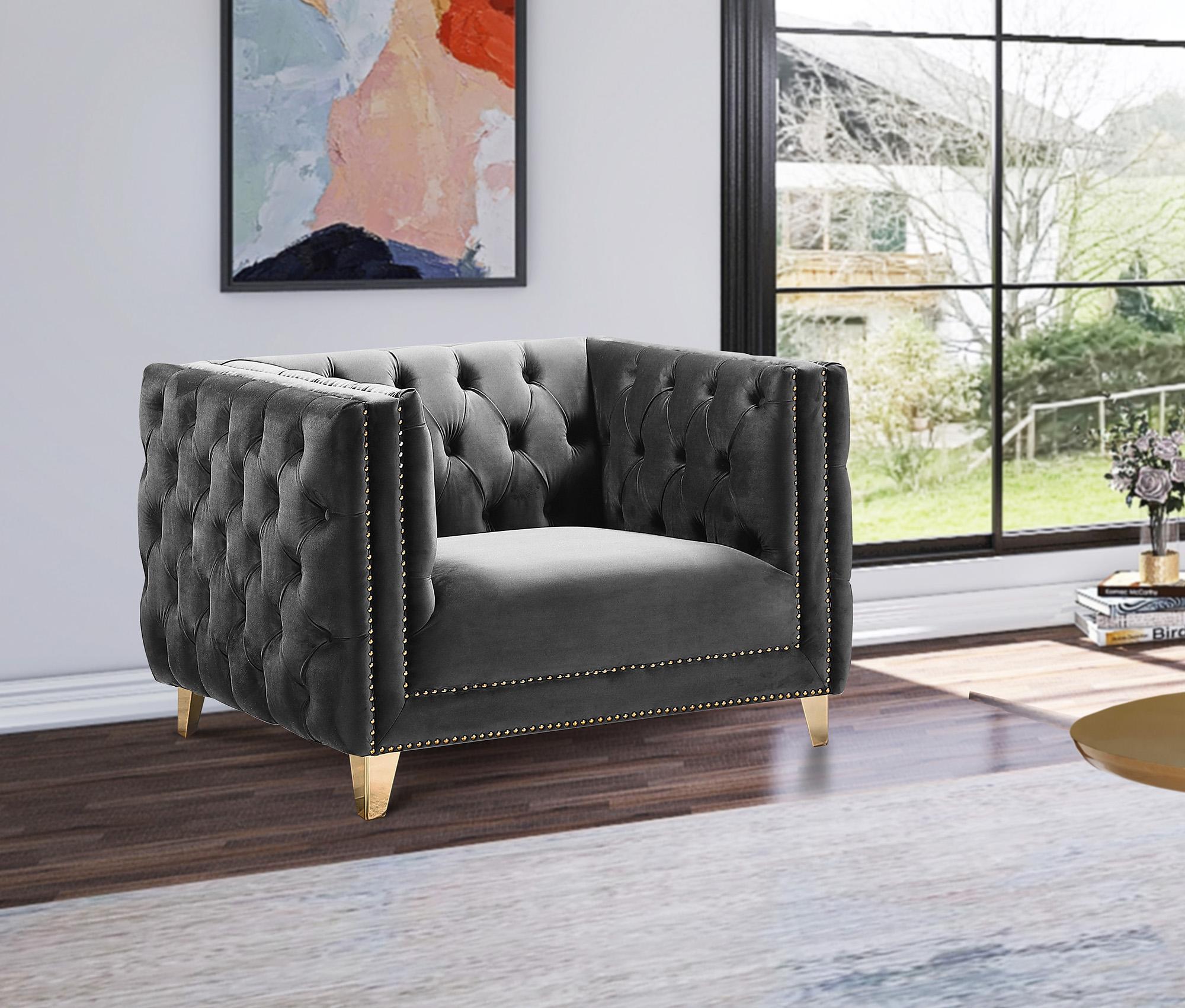 

    
Glam Grey Velvet Sofa Set 3Pcs MICHELLE 652Grey Meridian Contemporary Modern
