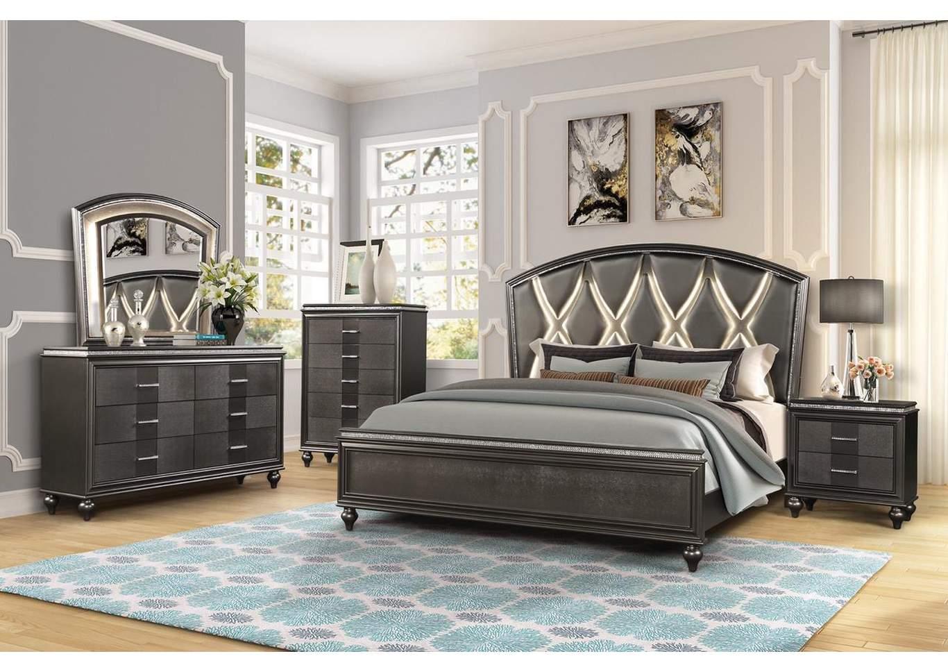 Contemporary, Modern Panel Bedroom Set GINGER GHF-808857684158 in Gunmetal Eco Leather