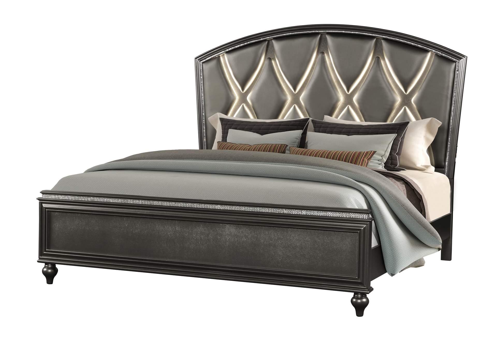 Contemporary, Modern Panel Bed GINGER GHF-808857868299 in Gunmetal Eco Leather