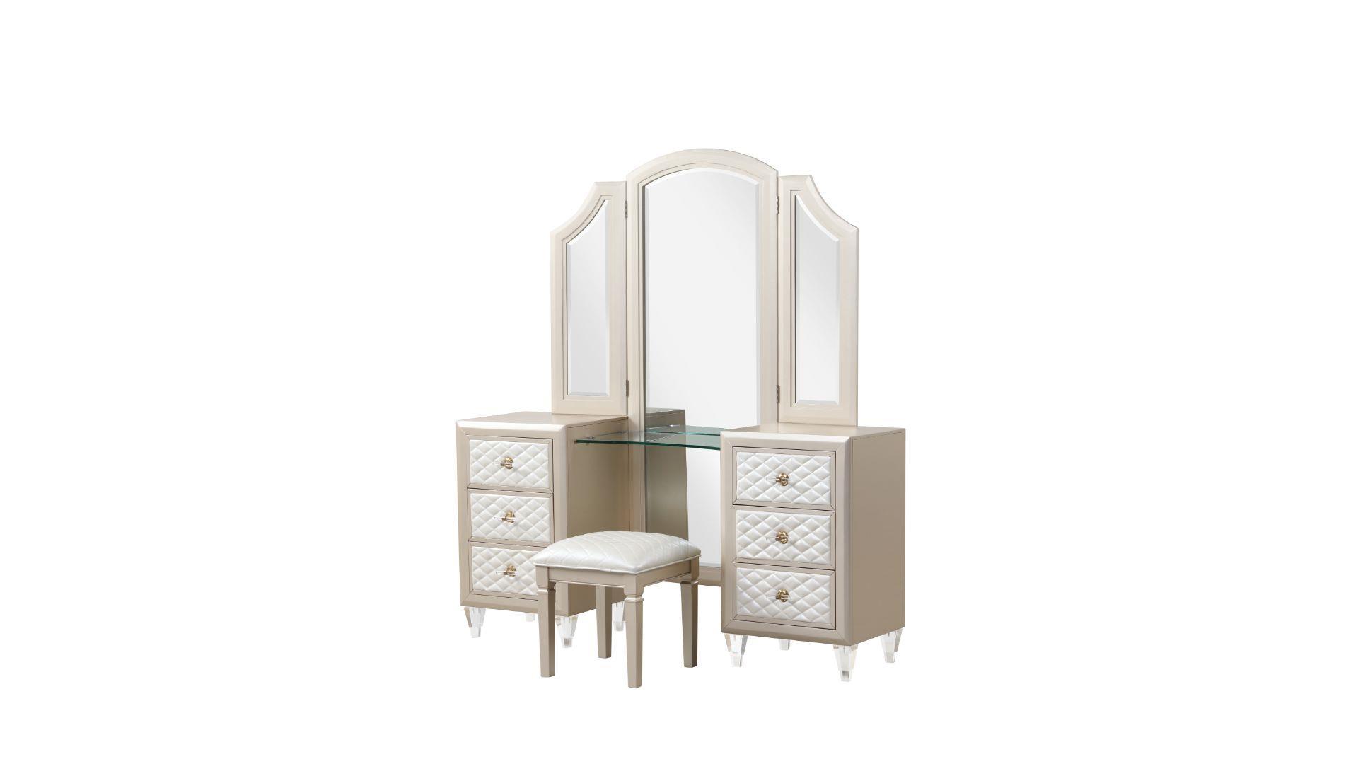 

    
GLAM Ivory & Champagne Gold Vanity Set TIFFANY Galaxy Home Contemporary Modern
