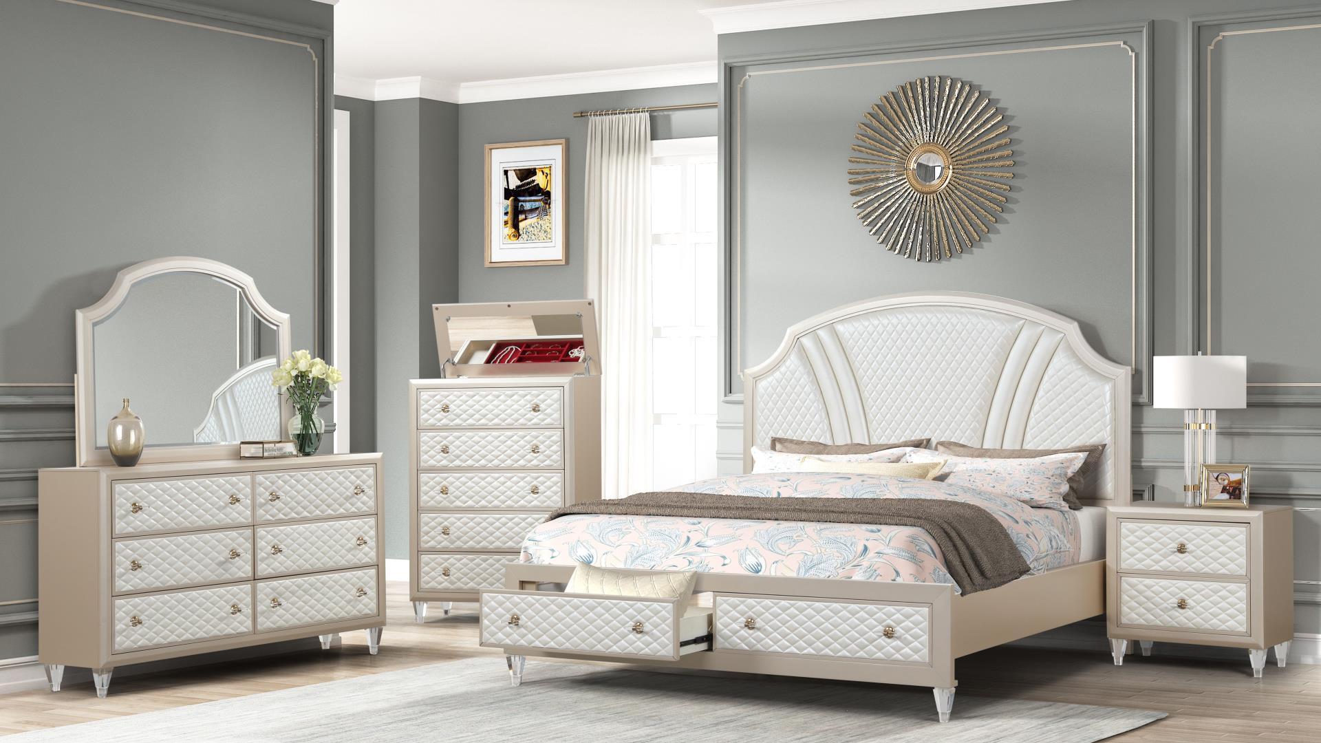 

    
GLAM Ivory & Champagne Storage Queen Bed TIFFANY Galaxy Home Contemporary Modern

