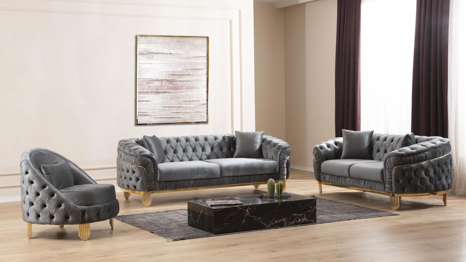

    
 Shop  Glam & Luxury Gray Button Tufted Velvet Sofa Set 2Pcs VANESSA Galaxy Home Modern
