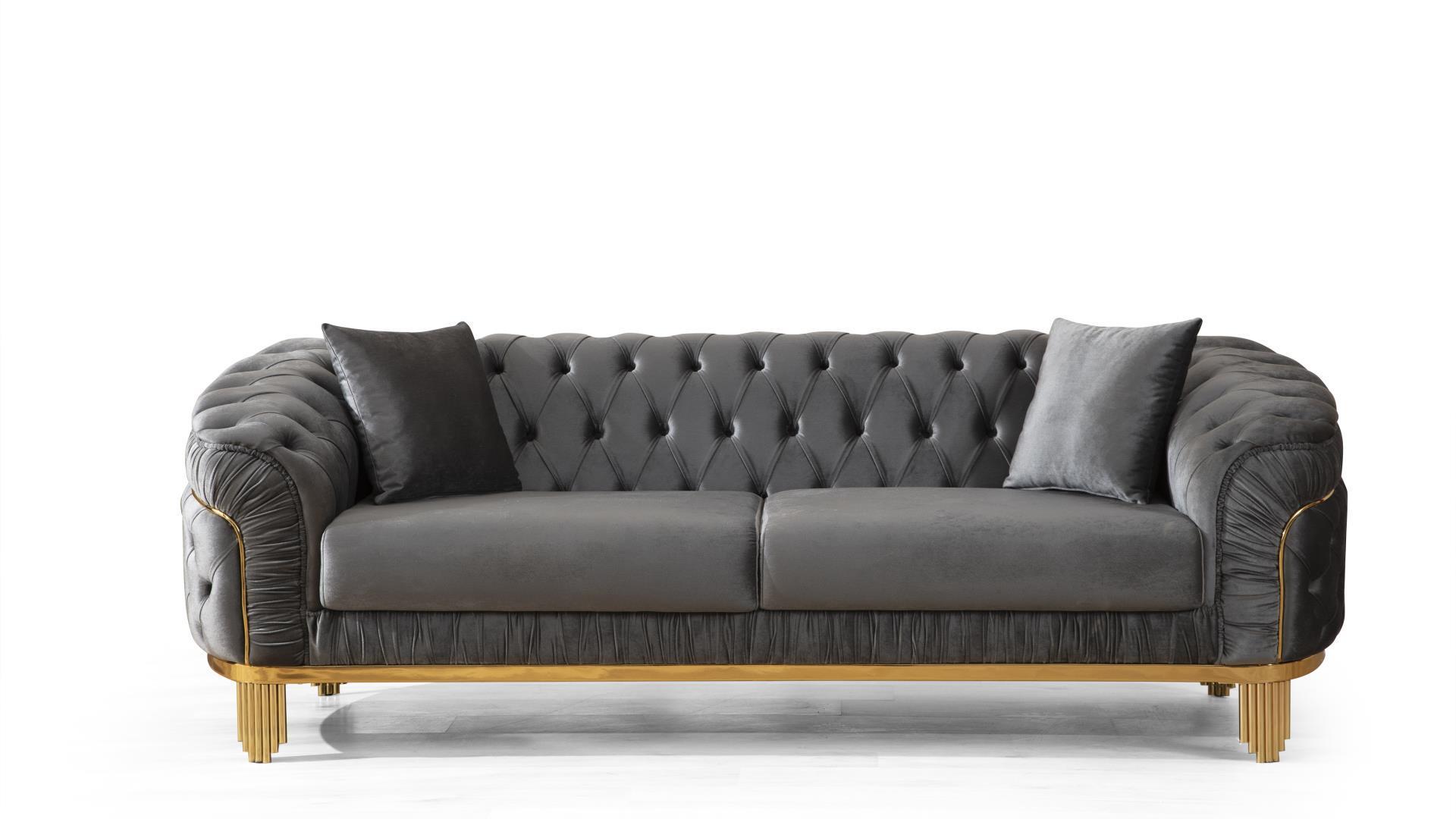 Contemporary, Modern Sofa VANESSA 698781048603 in Gray, Gold Velvet