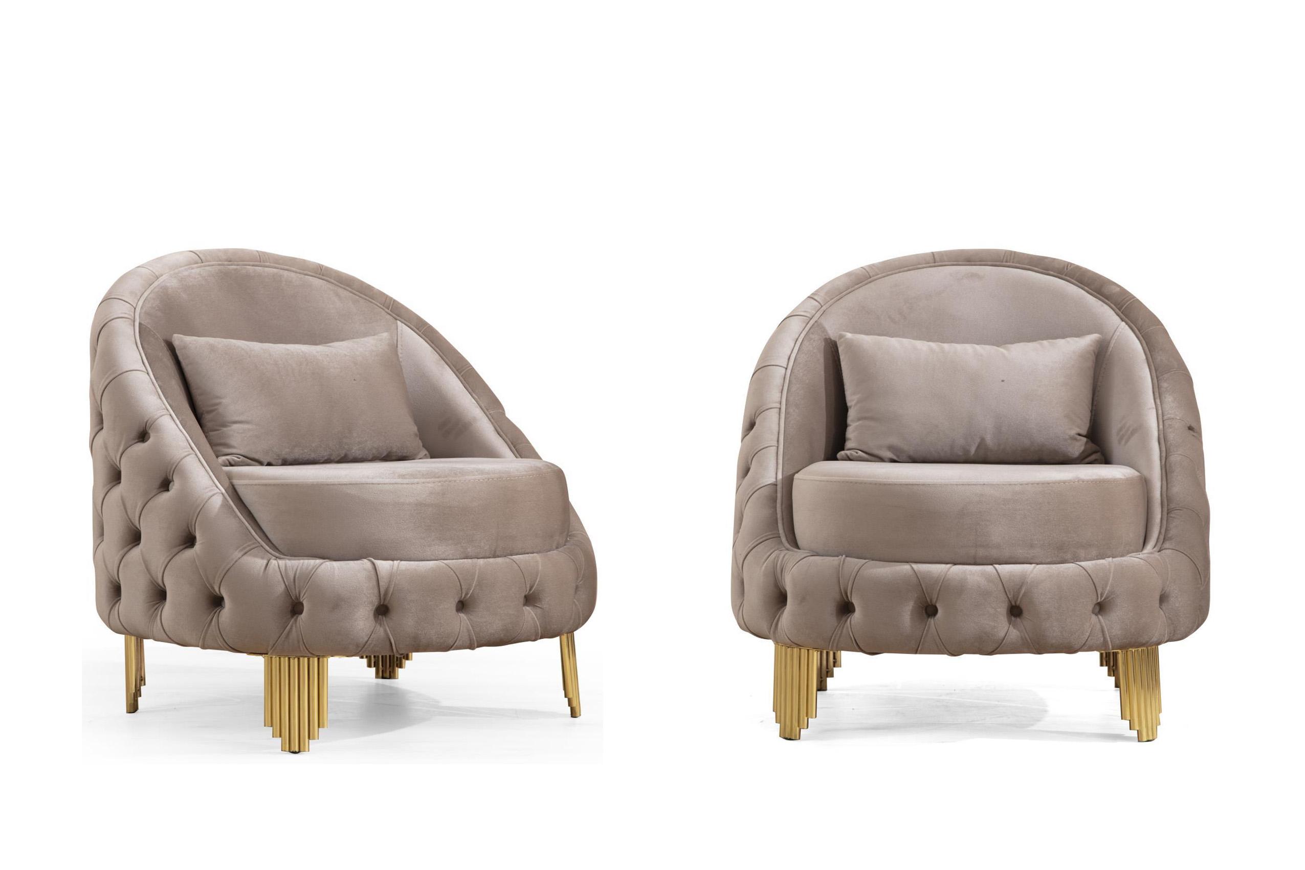 

    
Glam & Luxury TAUPE Button Tufted Velvet Chair Set 2P VANESSA Galaxy Home Modern
