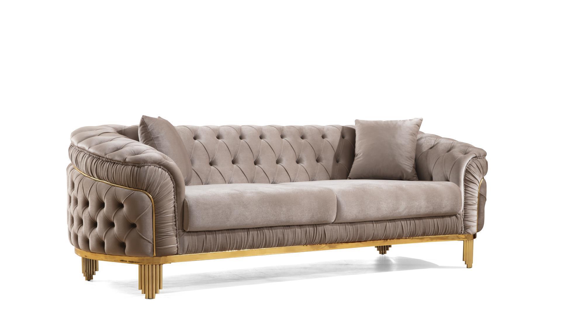

    
Glam & Luxury TAUPE Button Tufted Velvet Sofa Set 2Pc VANESSA Galaxy Home Modern
