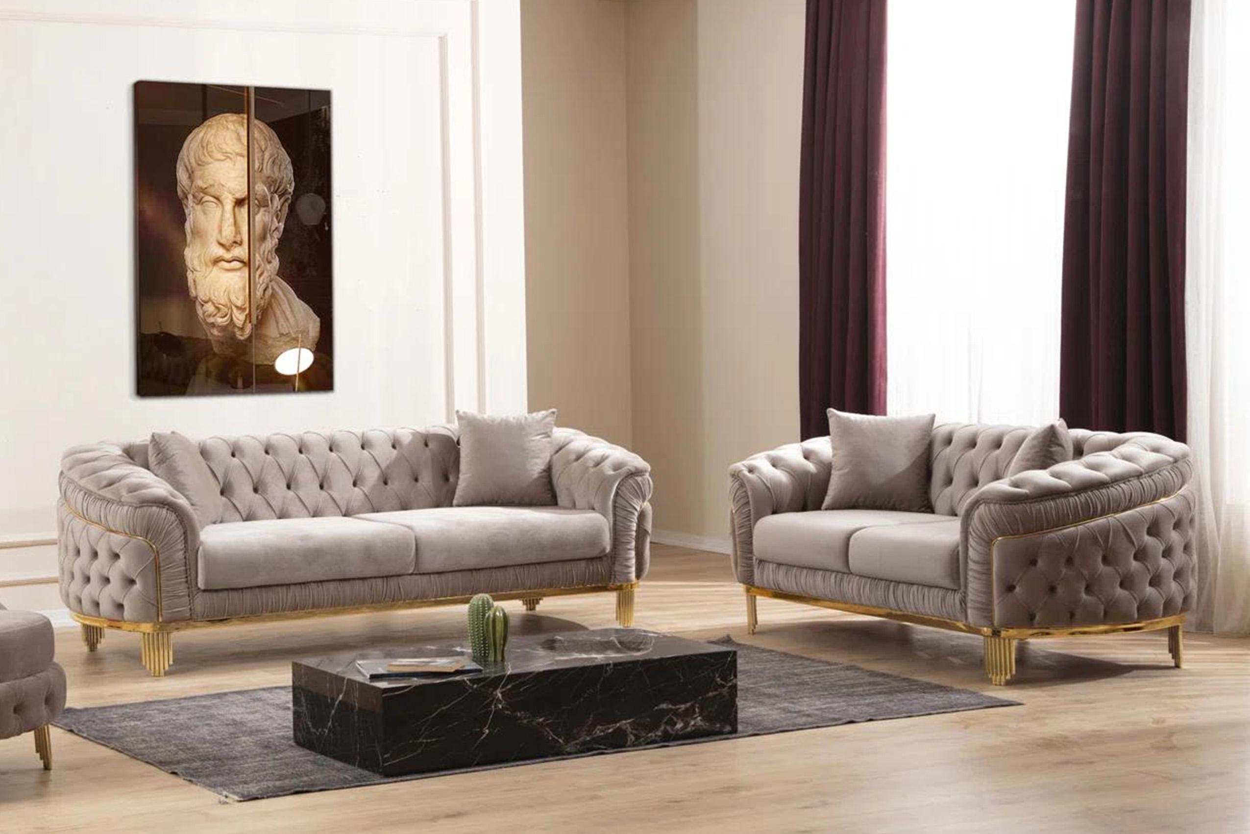 Contemporary, Modern Sofa Set VANESSA-TP VANESSA-TP-S-L in Taupe, Gold Velvet