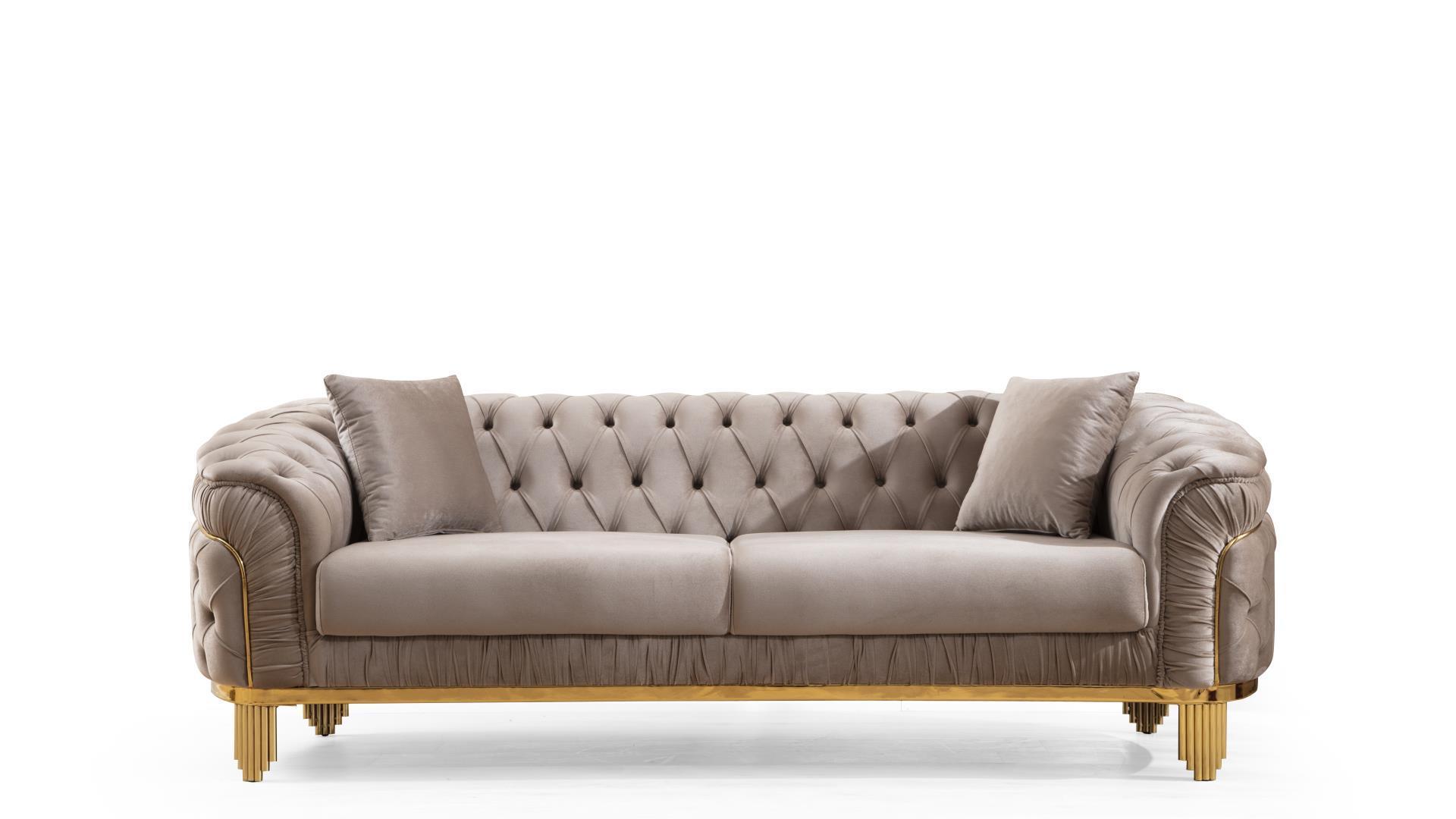 

    
Glam & Luxury TAUPE Button Tufted Velvet Sofa VANESSA Galaxy Home Contemporary
