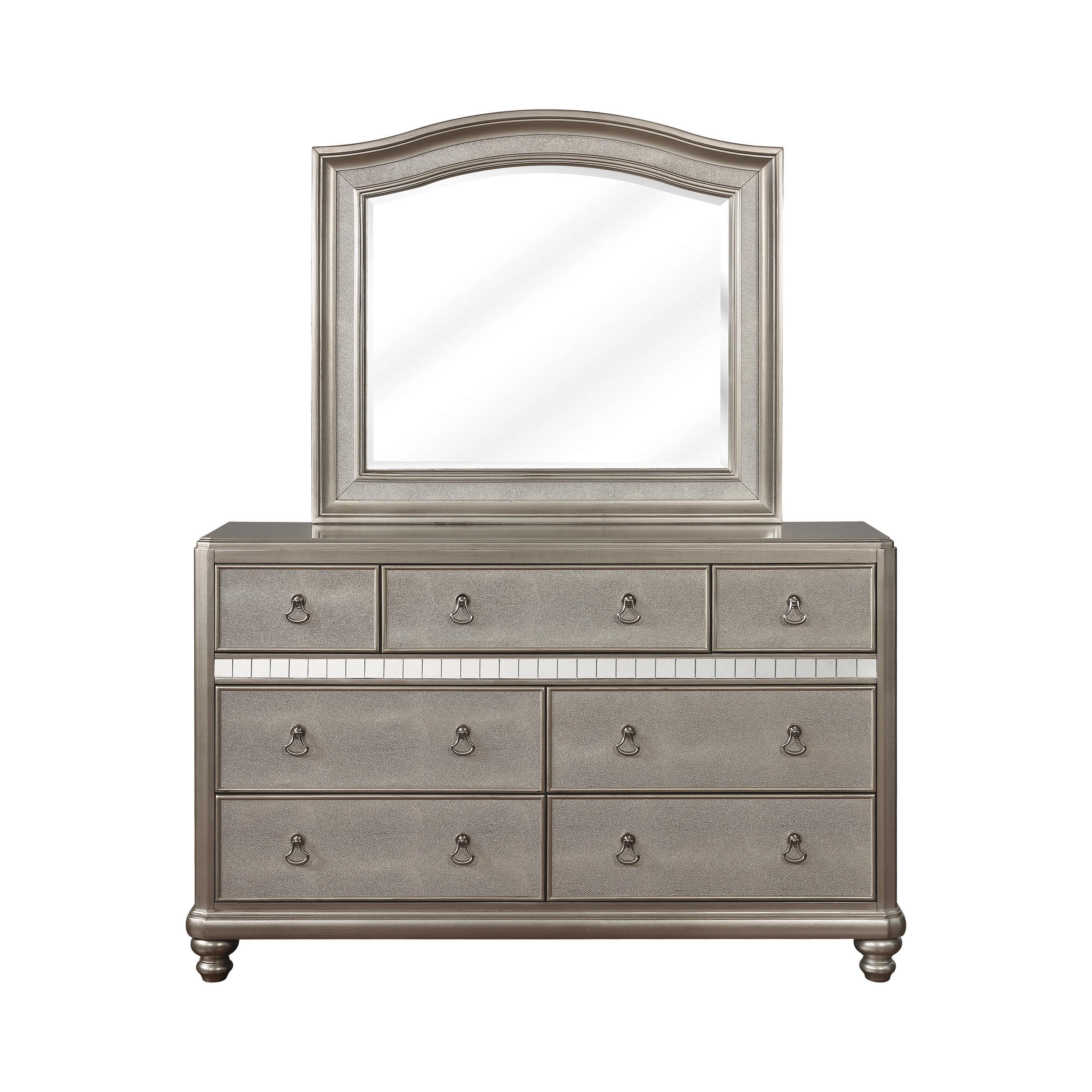 

    
Glam Metallic Platinum Solid Wood Dresser w/Mirror Coaster 204183 Bling Game
